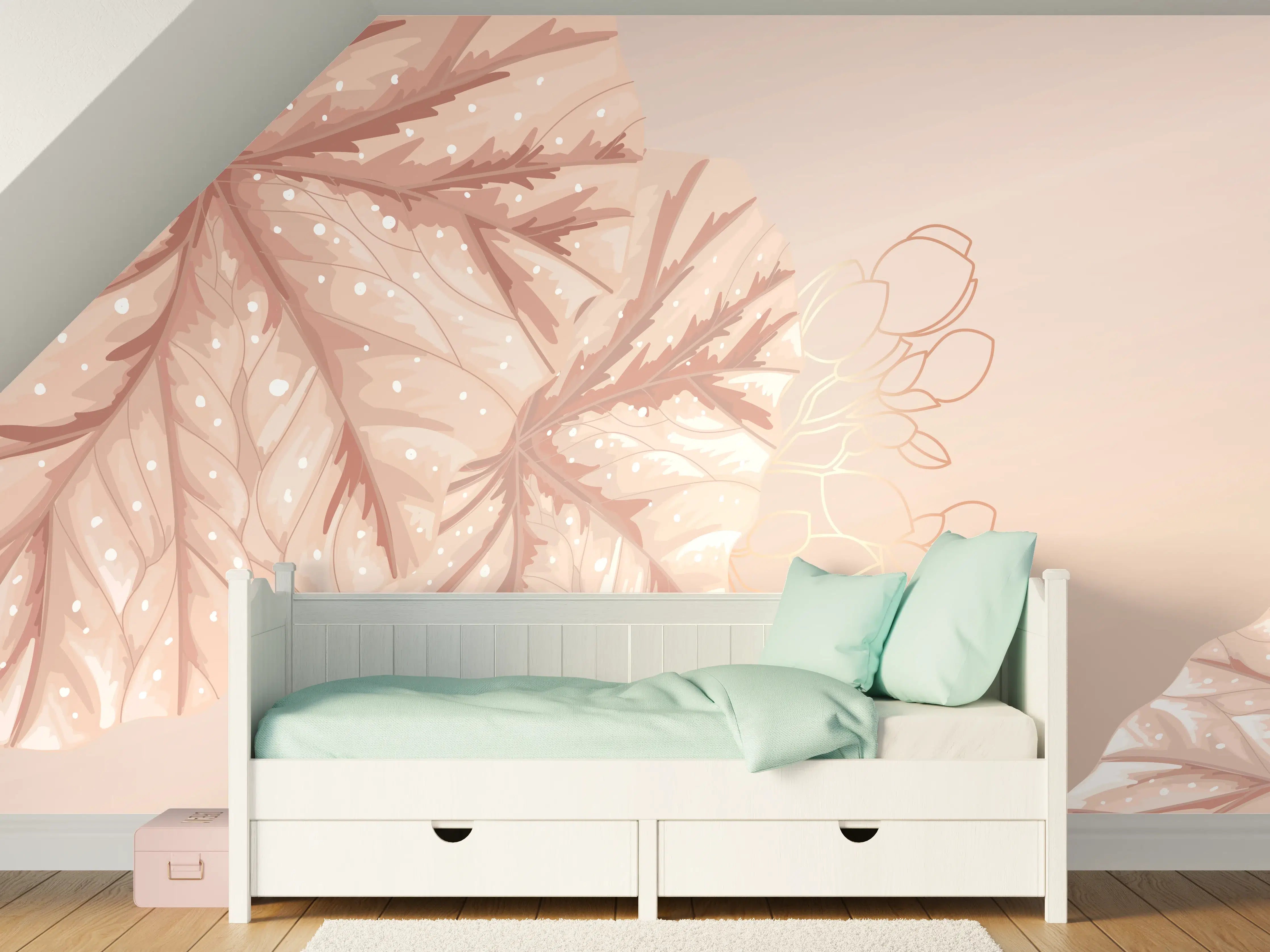 Kinderzimmer Wandgestaltung - Beige Design Blattmuster