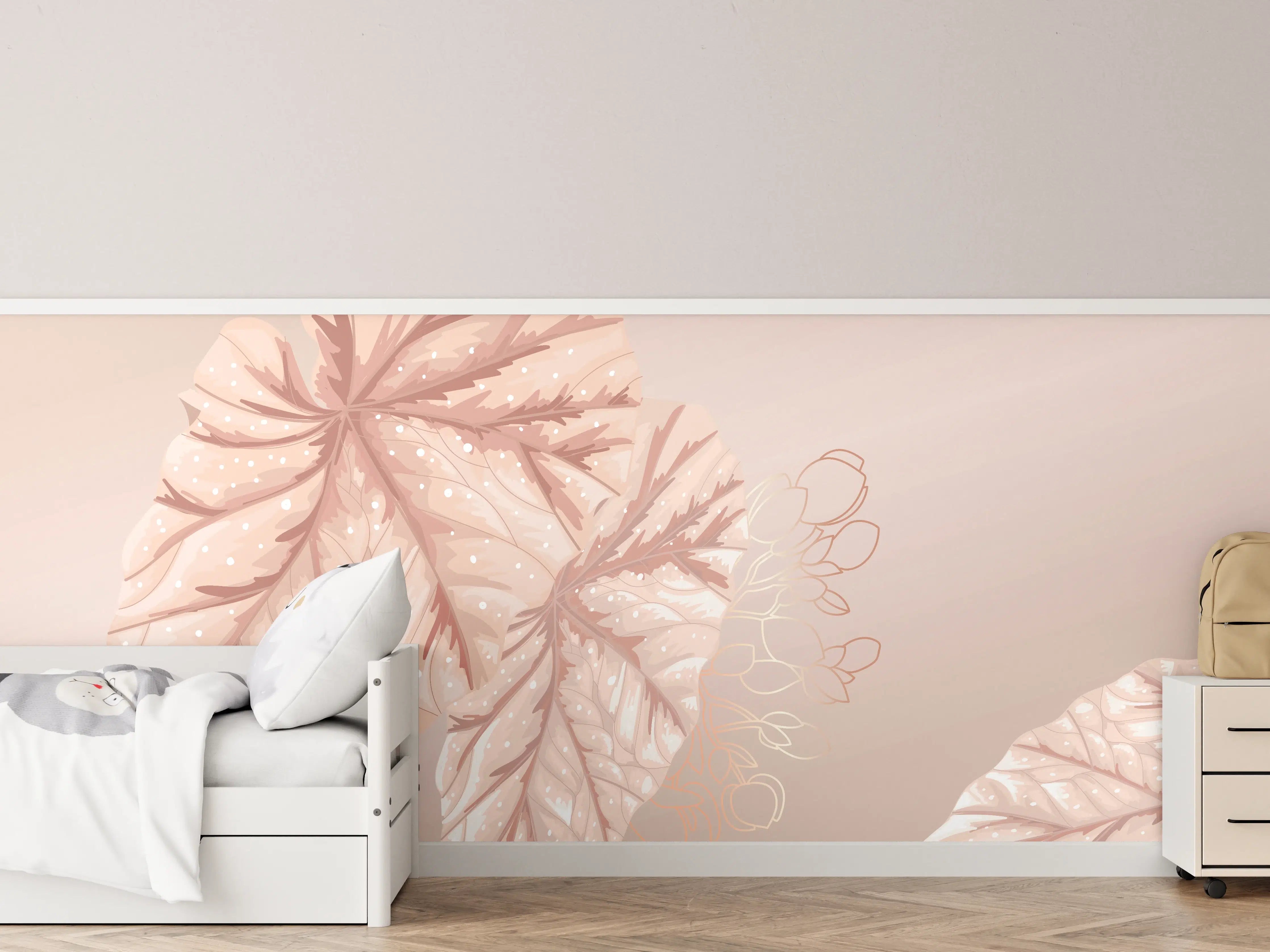 Kinderzimmer Wandgestaltung - Beige Design Blattmuster