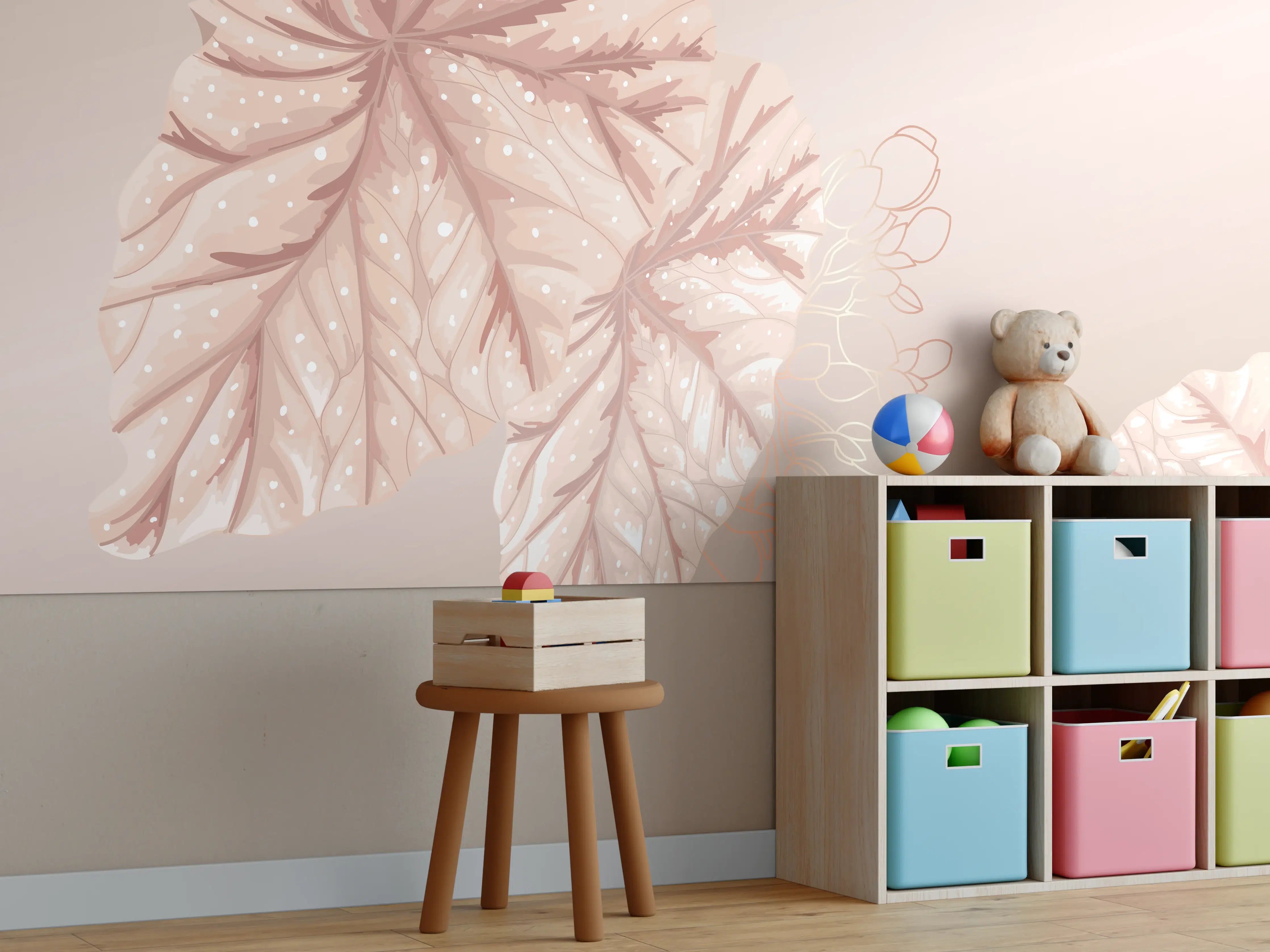Kinderzimmer Wandgestaltung - Beige Design Blattmuster