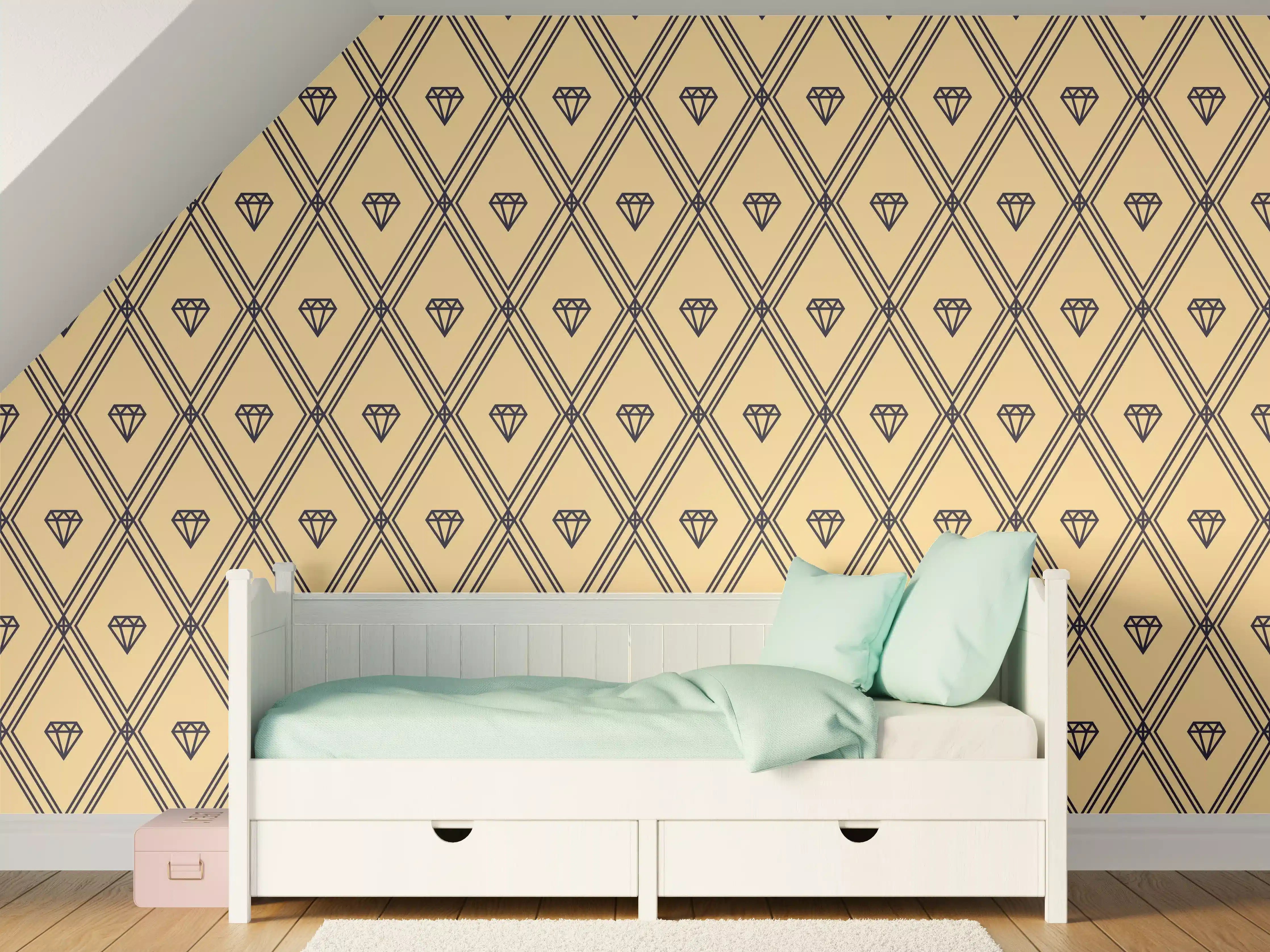 Kinderzimmer Wandgestaltung - Beige Diamantmuster Design