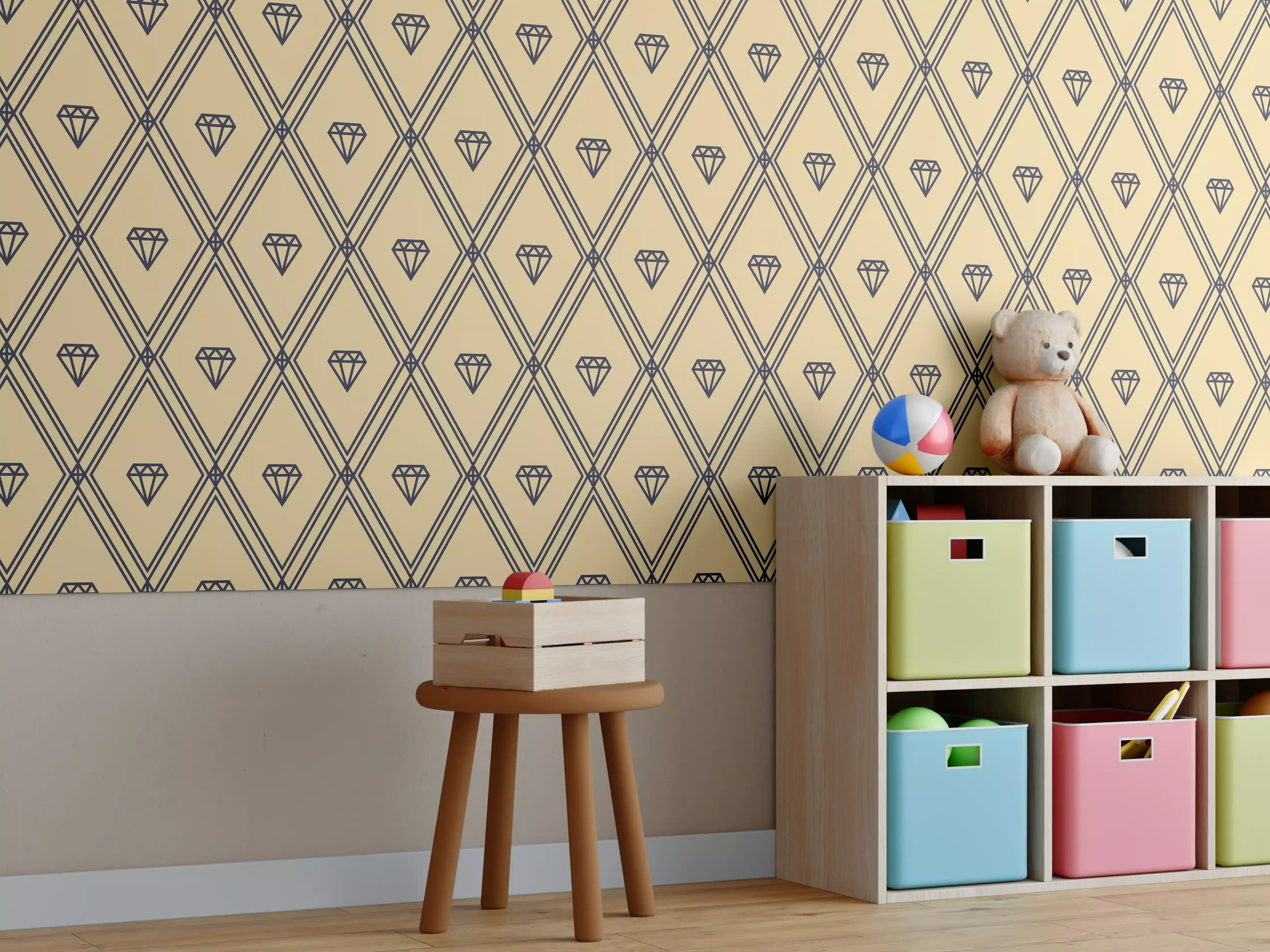 Kinderzimmer Wandgestaltung - Beige-Gelbes Grafik-Muster