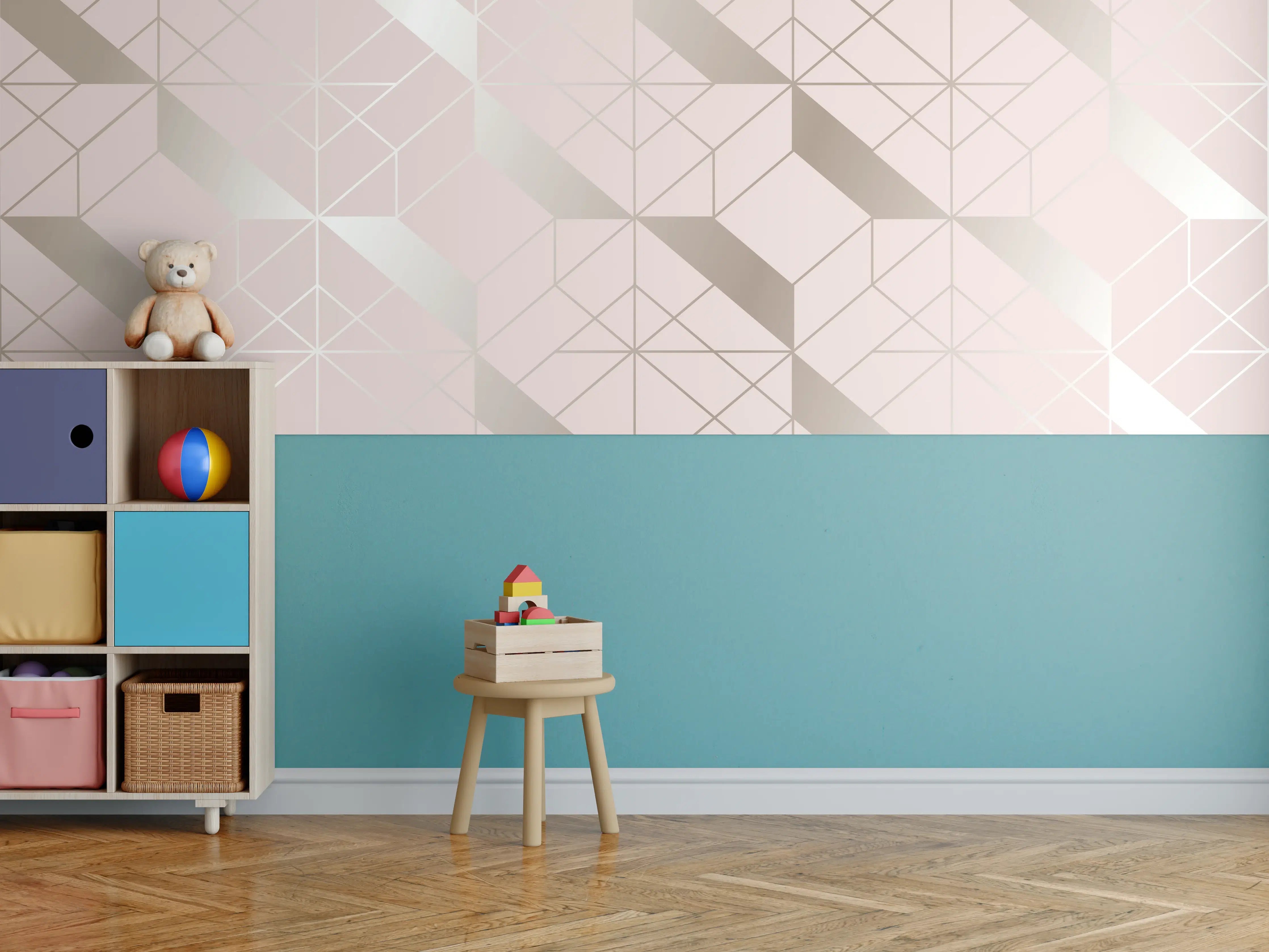 Kinderzimmer Wandgestaltung - Beige Geometrie-Muster Tapete