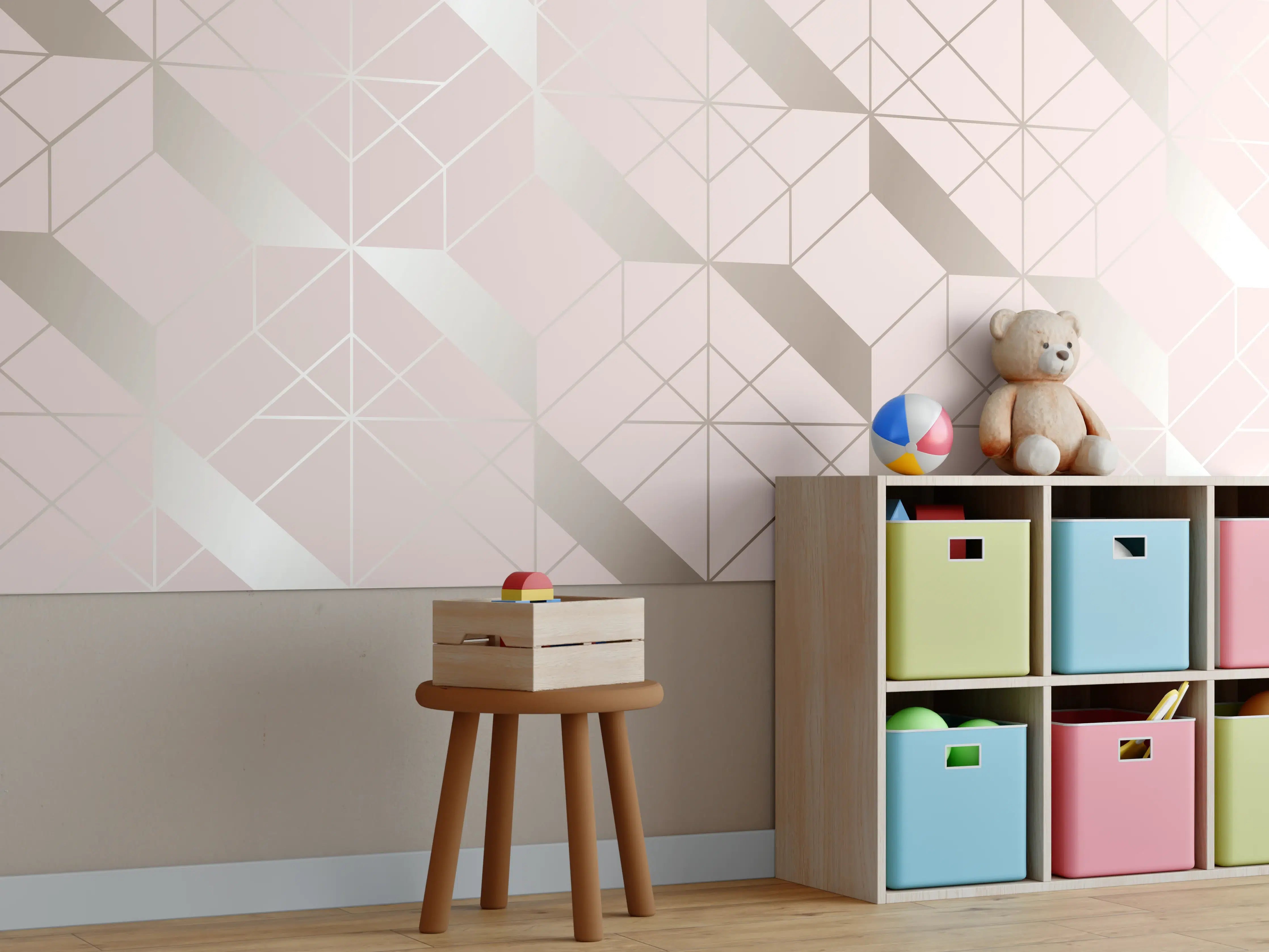 Kinderzimmer Wandgestaltung - Beige Geometrie-Muster Tapete