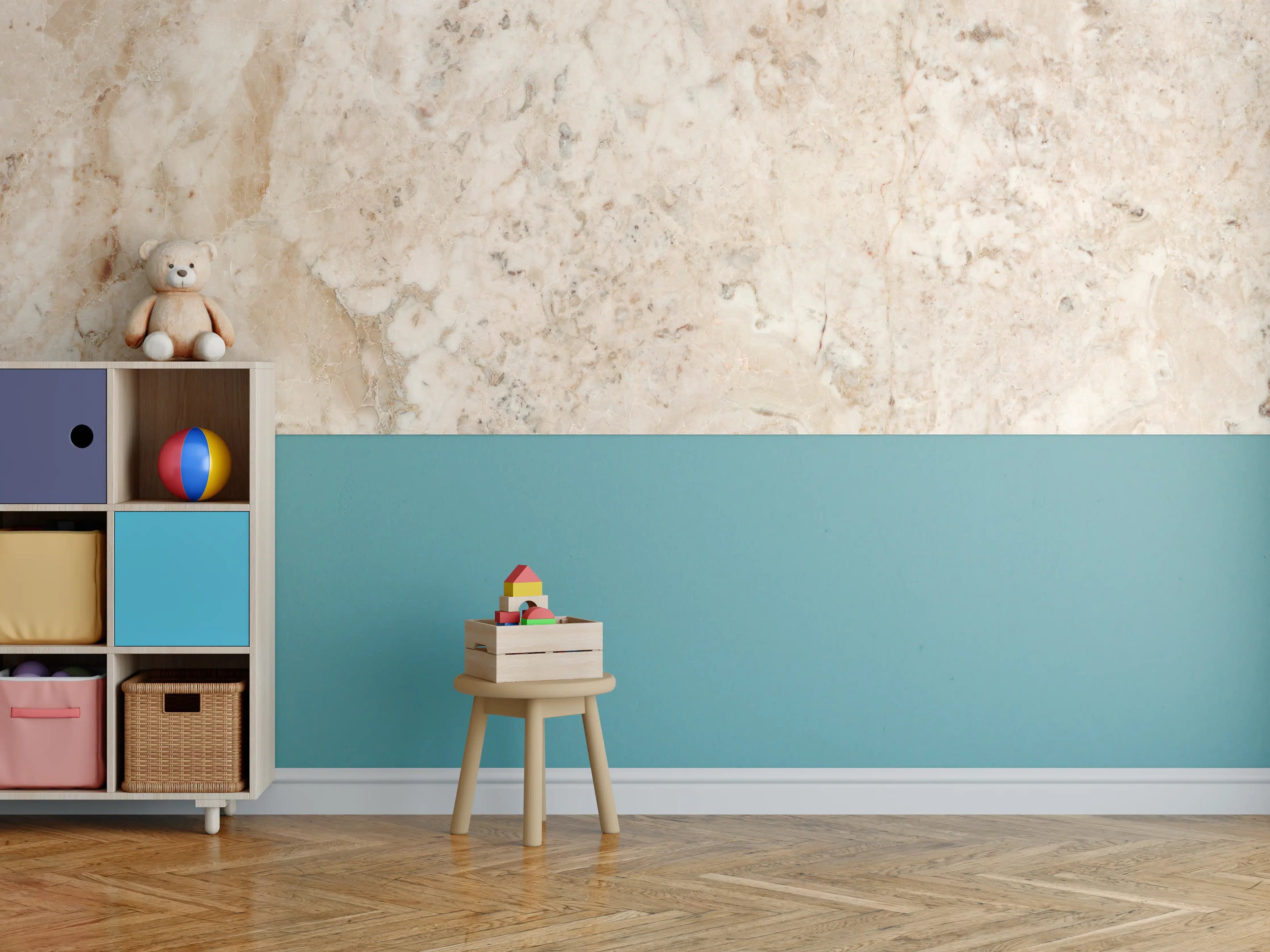 Kinderzimmer Wandgestaltung - Beige Marmor-Optik mit feinen Strukturen