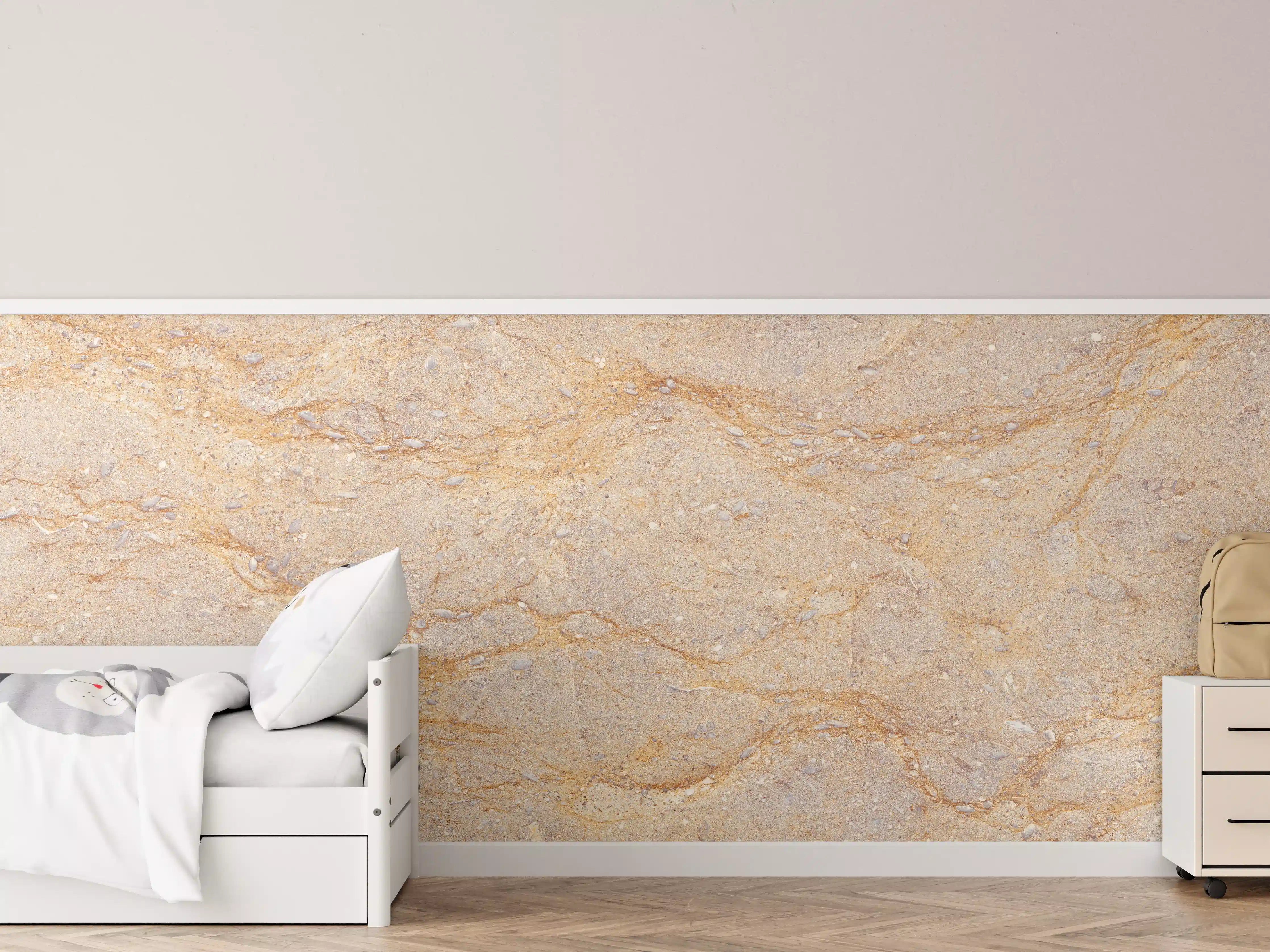 Kinderzimmer Wandgestaltung - Beige Marmorstruktur mit goldenen Adern