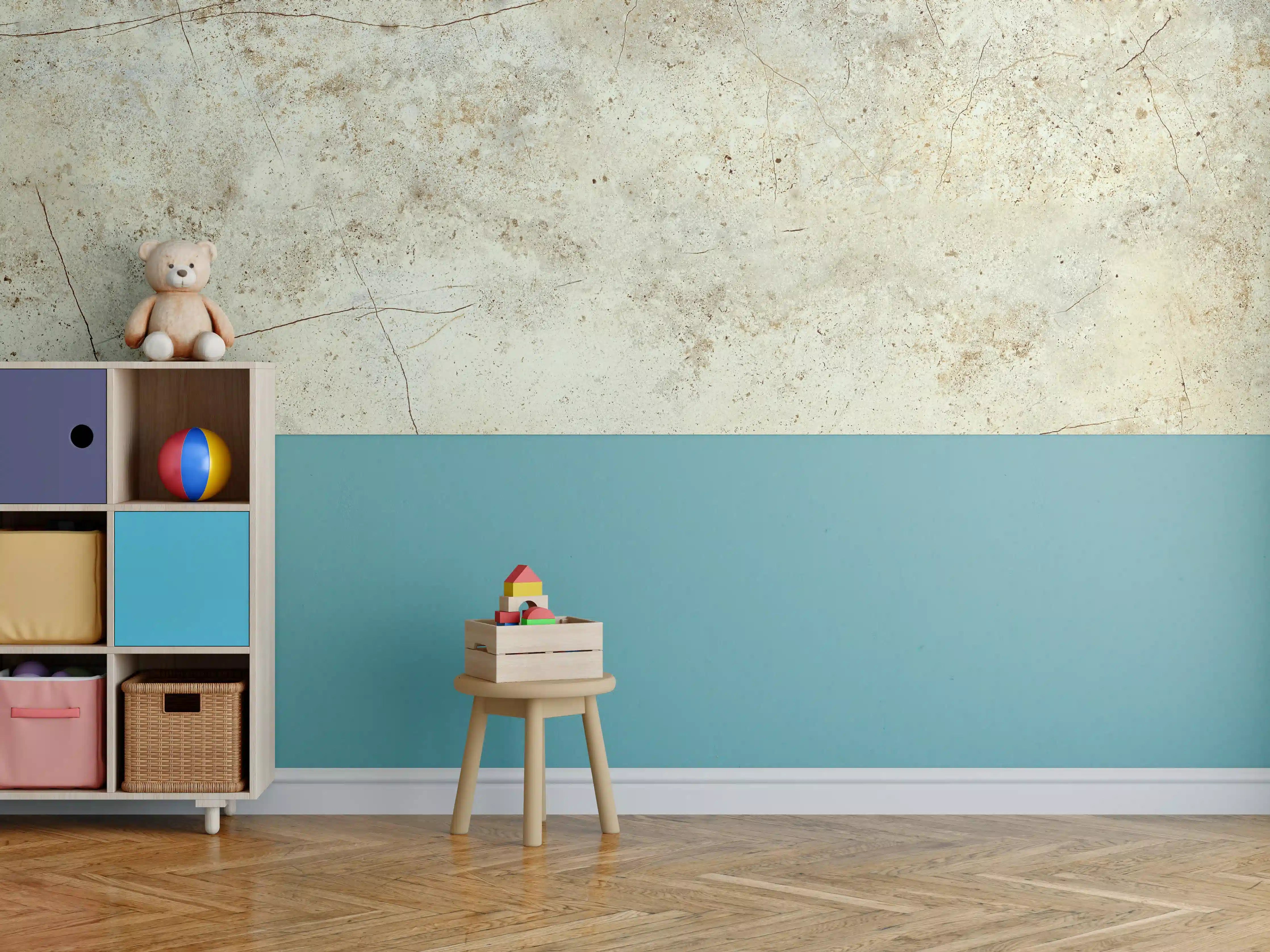 Kinderzimmer Wandgestaltung - Beige Steinoberfläche mit feinen Rissen