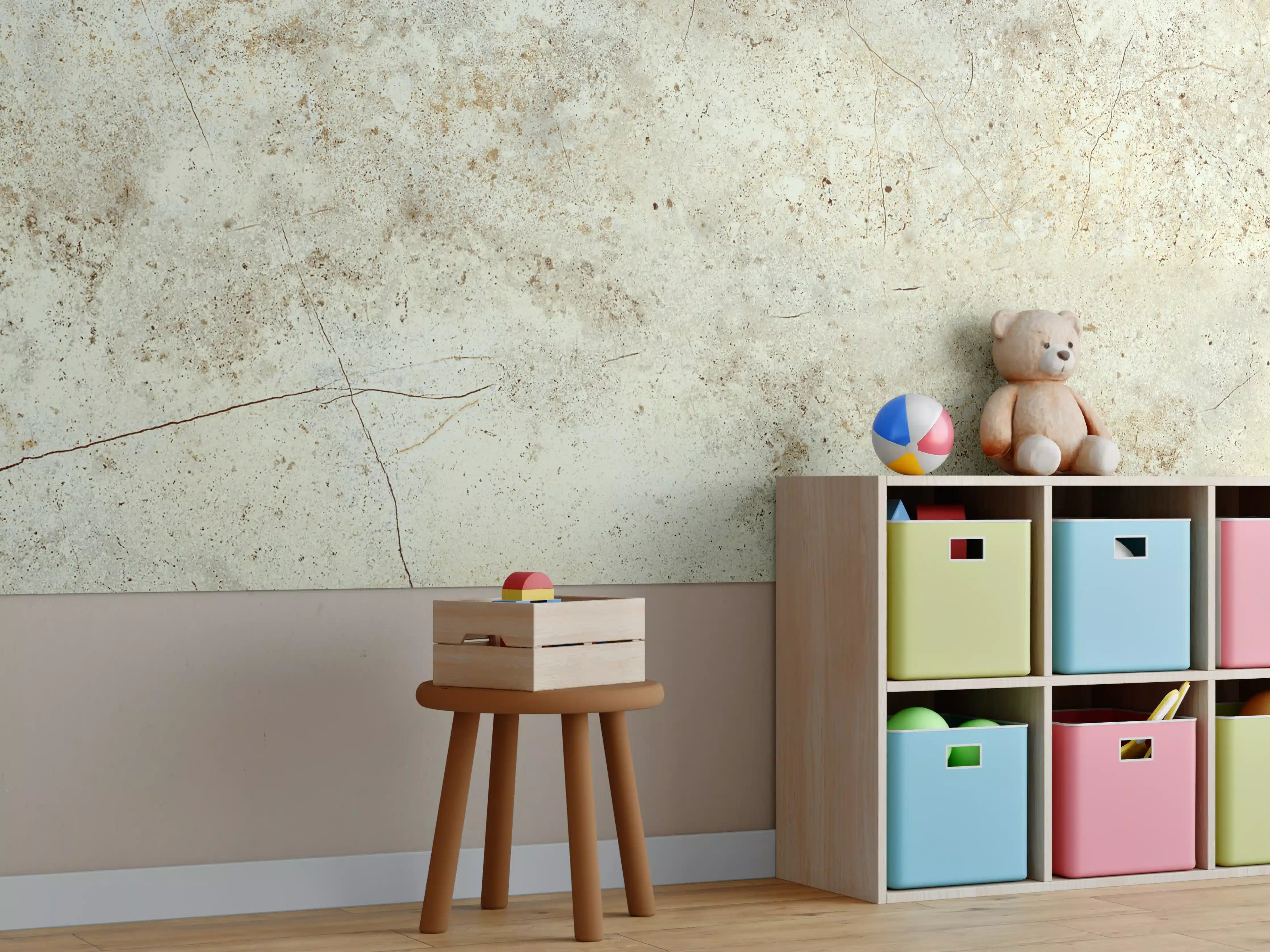 Kinderzimmer Wandgestaltung - Beige Steinoberfläche mit feinen Rissen