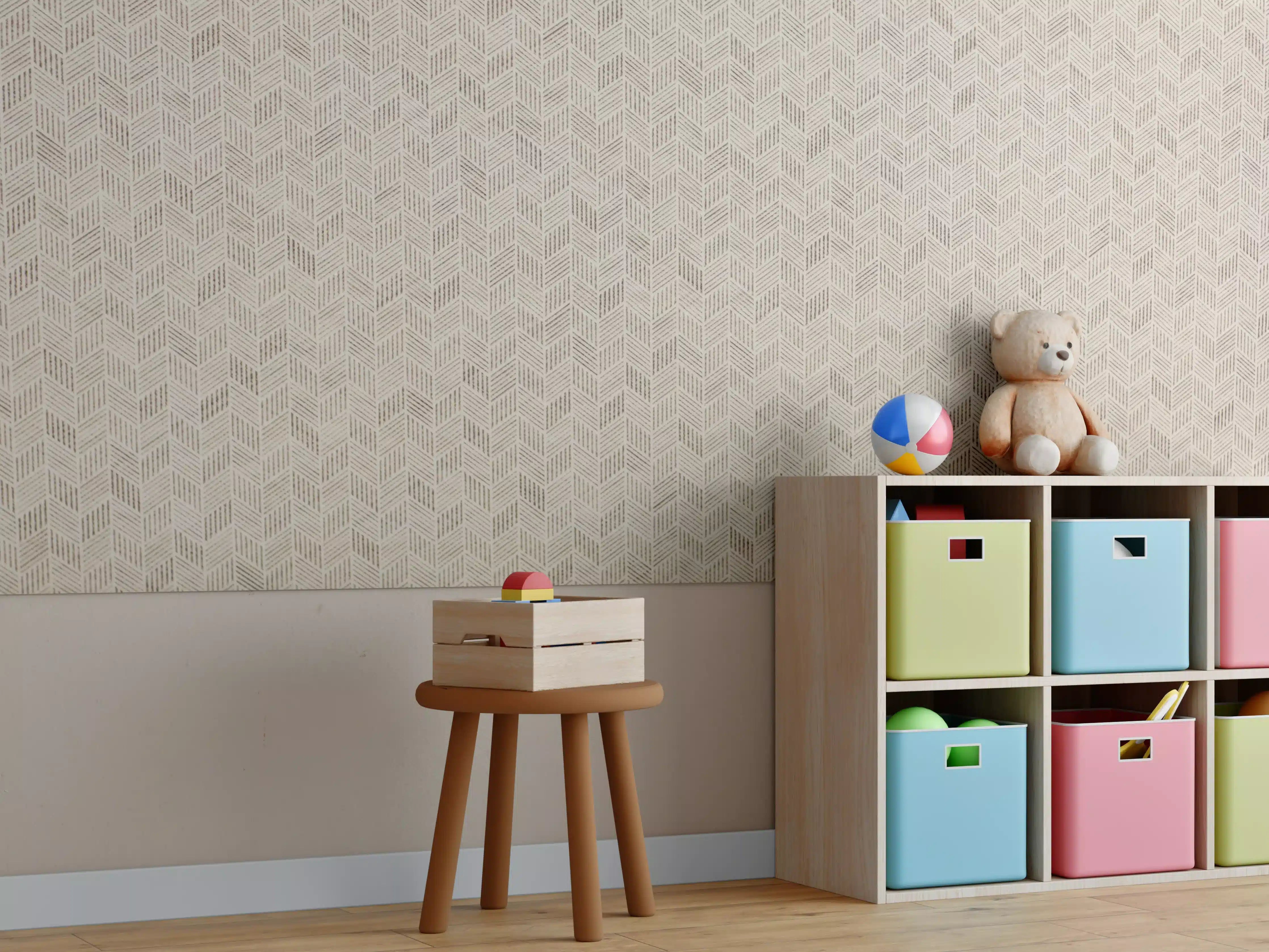 Kinderzimmer Wandgestaltung - Beige Tapetentextur mit geometrischem Muster