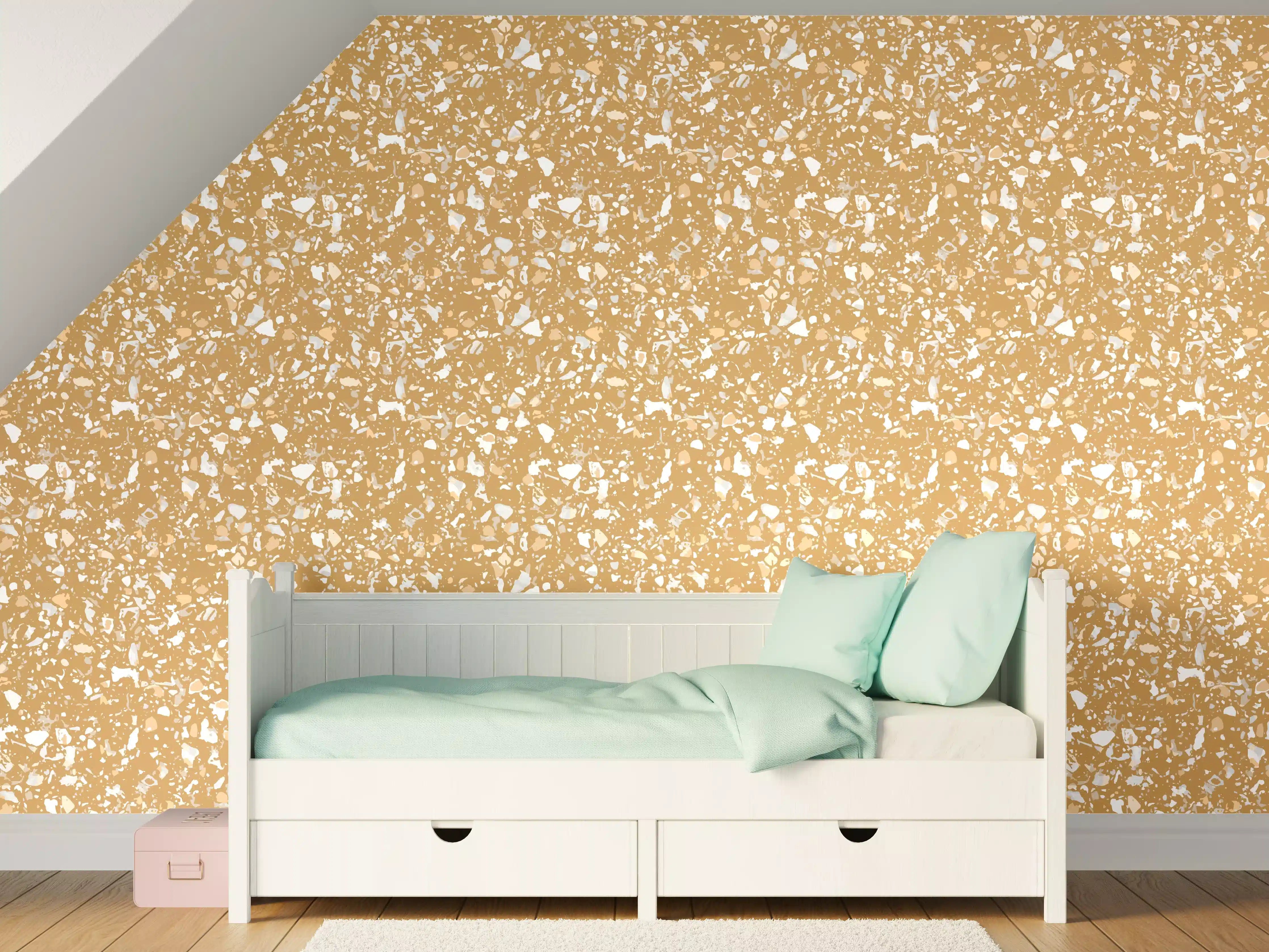 Kinderzimmer Wandgestaltung - Beige Terrazzoboden mit Ocker-Tönen