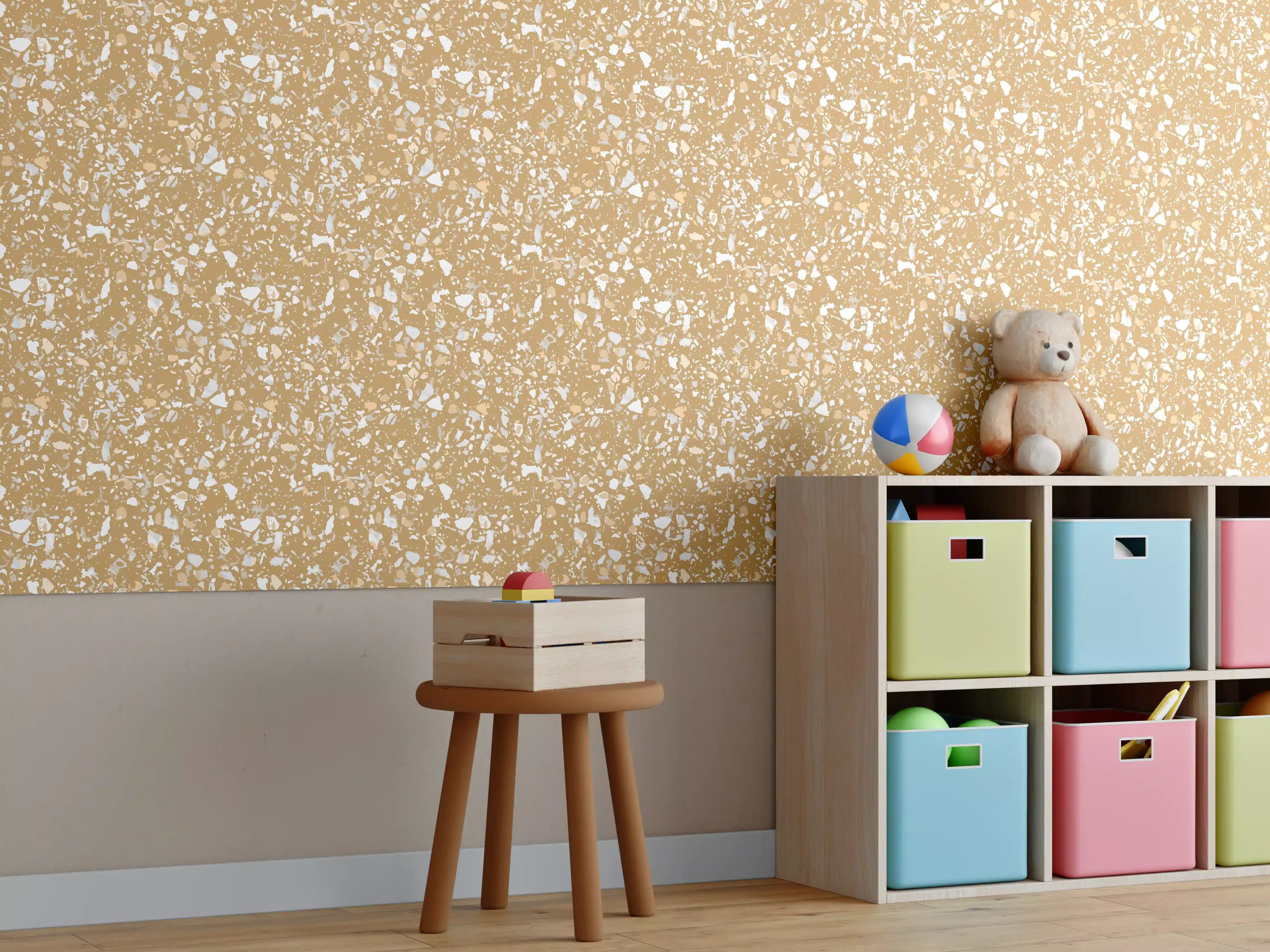 Kinderzimmer Wandgestaltung - Beige Terrazzoboden mit Ocker-Tönen