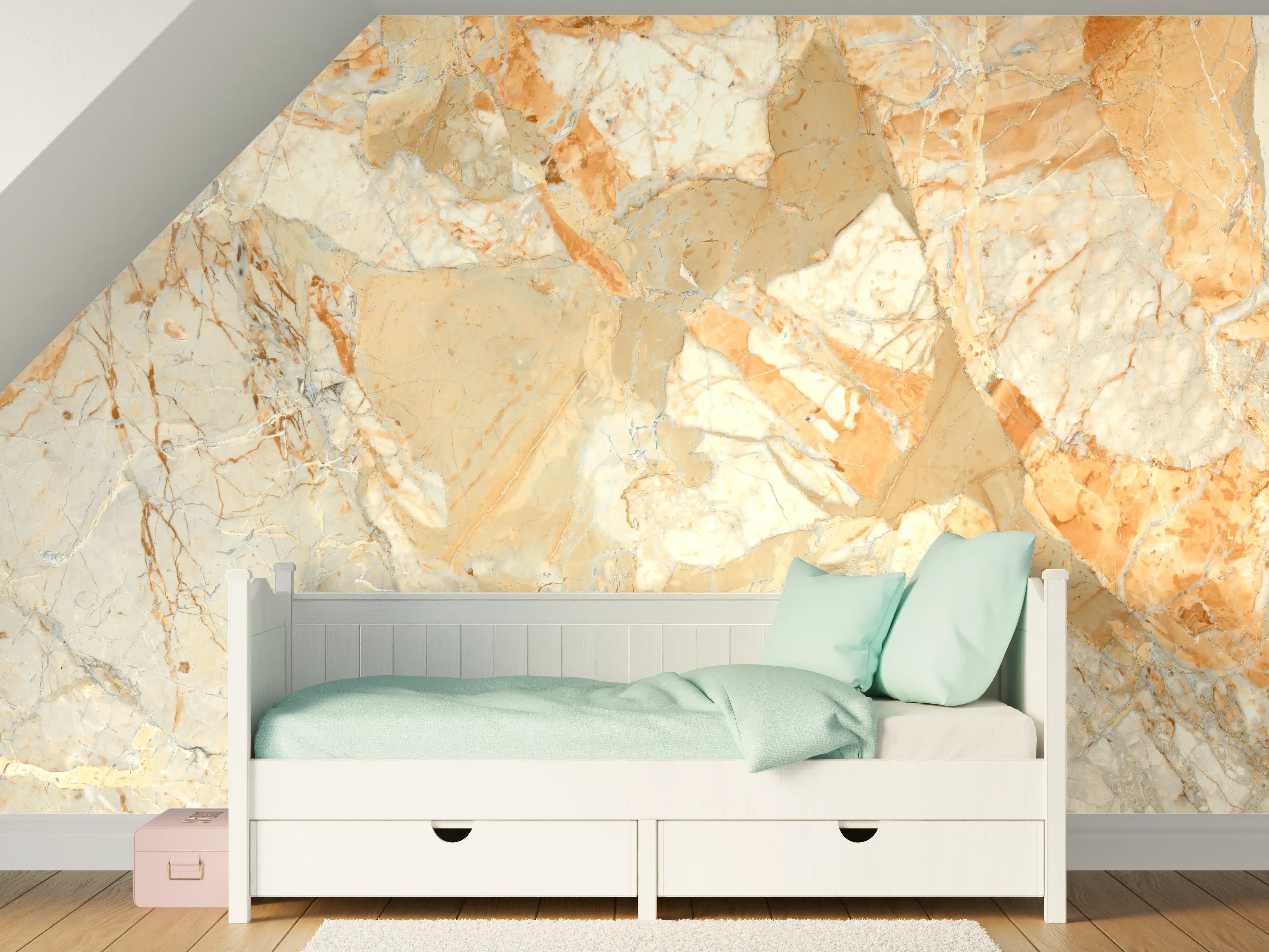 Kinderzimmer Wandgestaltung - Beige Travertin Steinstruktur