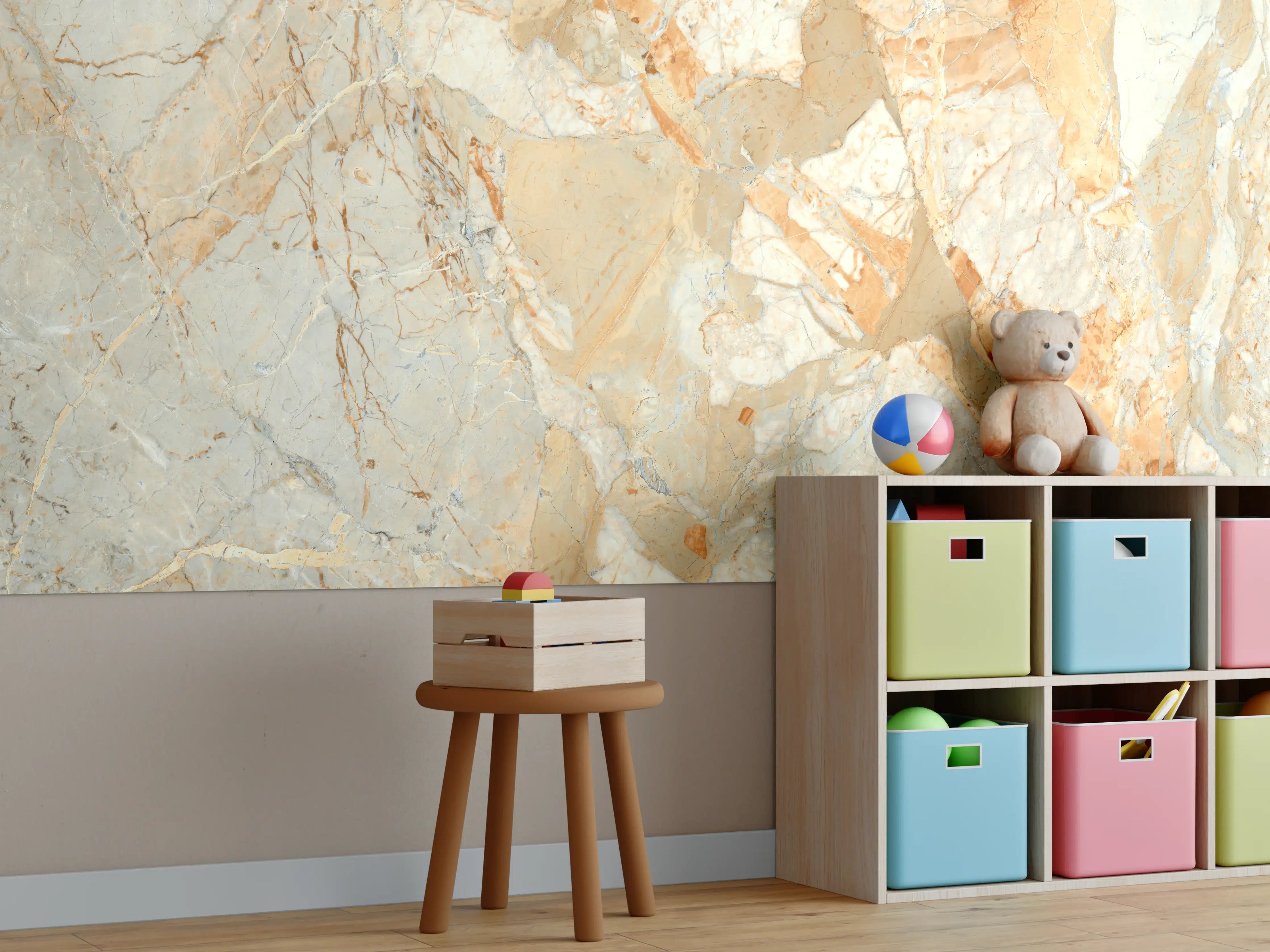 Kinderzimmer Wandgestaltung - Beige Travertin Steinstruktur