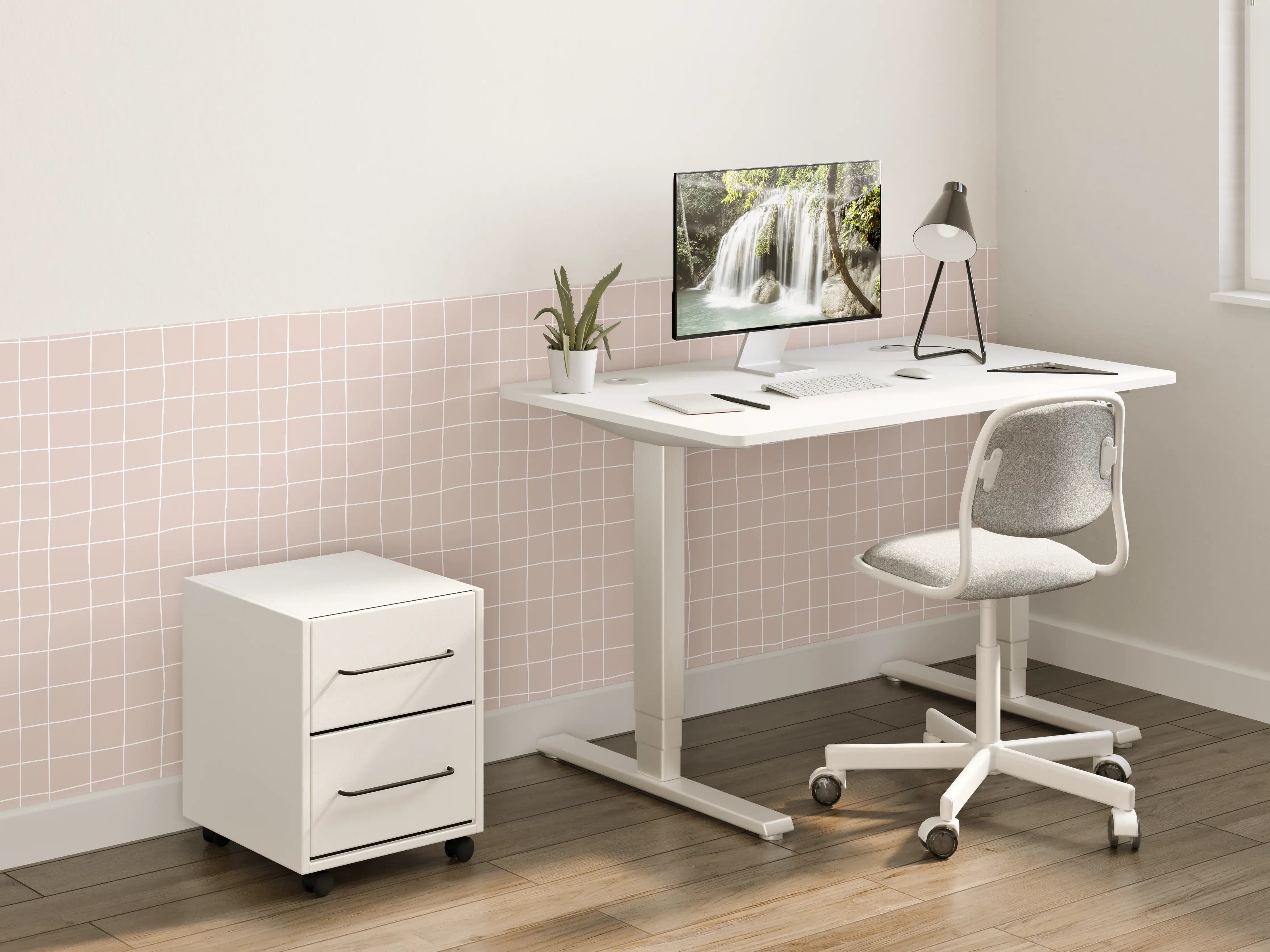 Kinderzimmer Wandgestaltung - Beige Wand mit weißem Schachbrettmuster