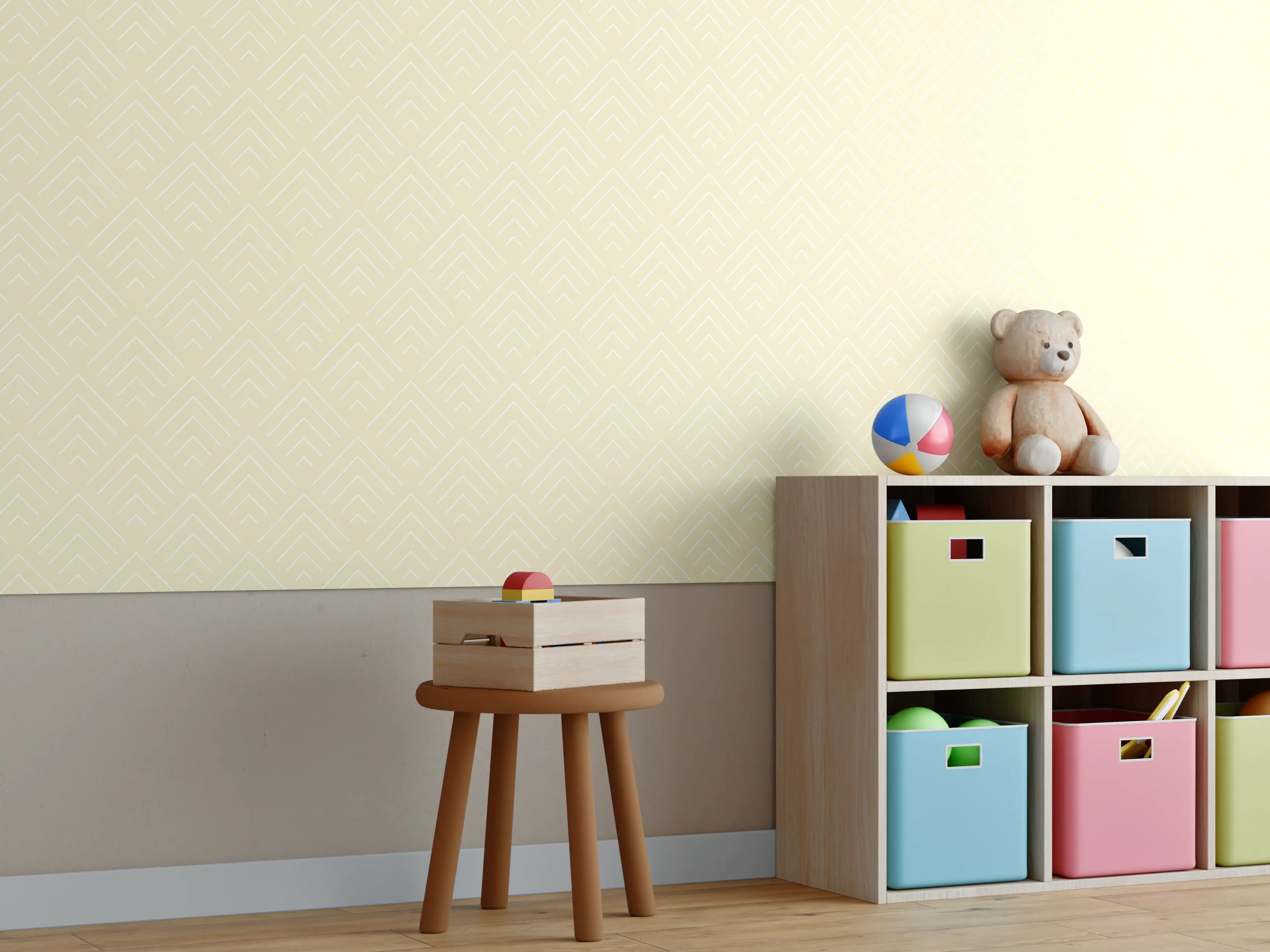 Kinderzimmer Wandgestaltung - Beige geometrisches Mustermotiv mit zarten Linien