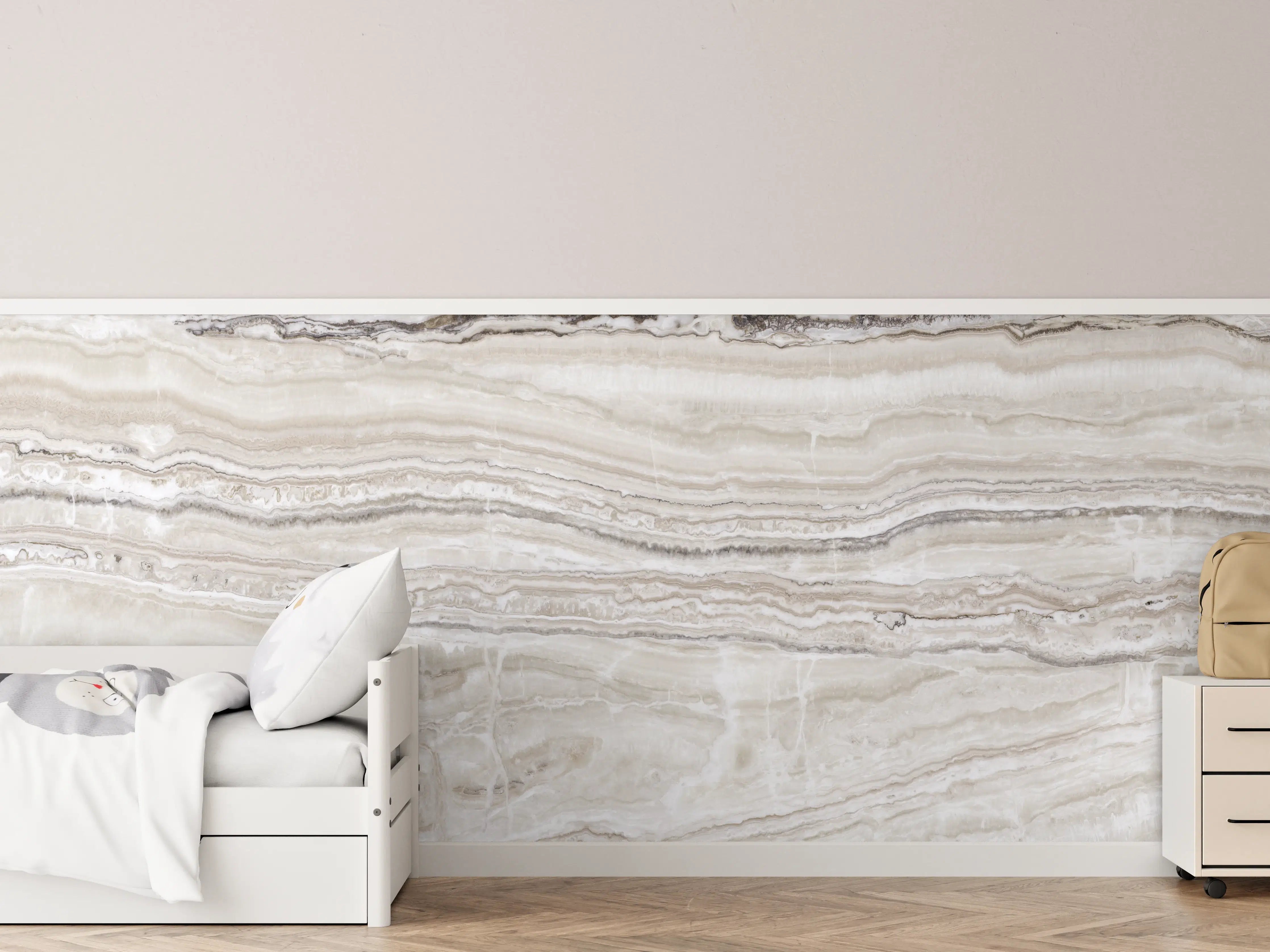 Kinderzimmer Wandgestaltung - Beigen Marmorstruktur mit weißen Linien