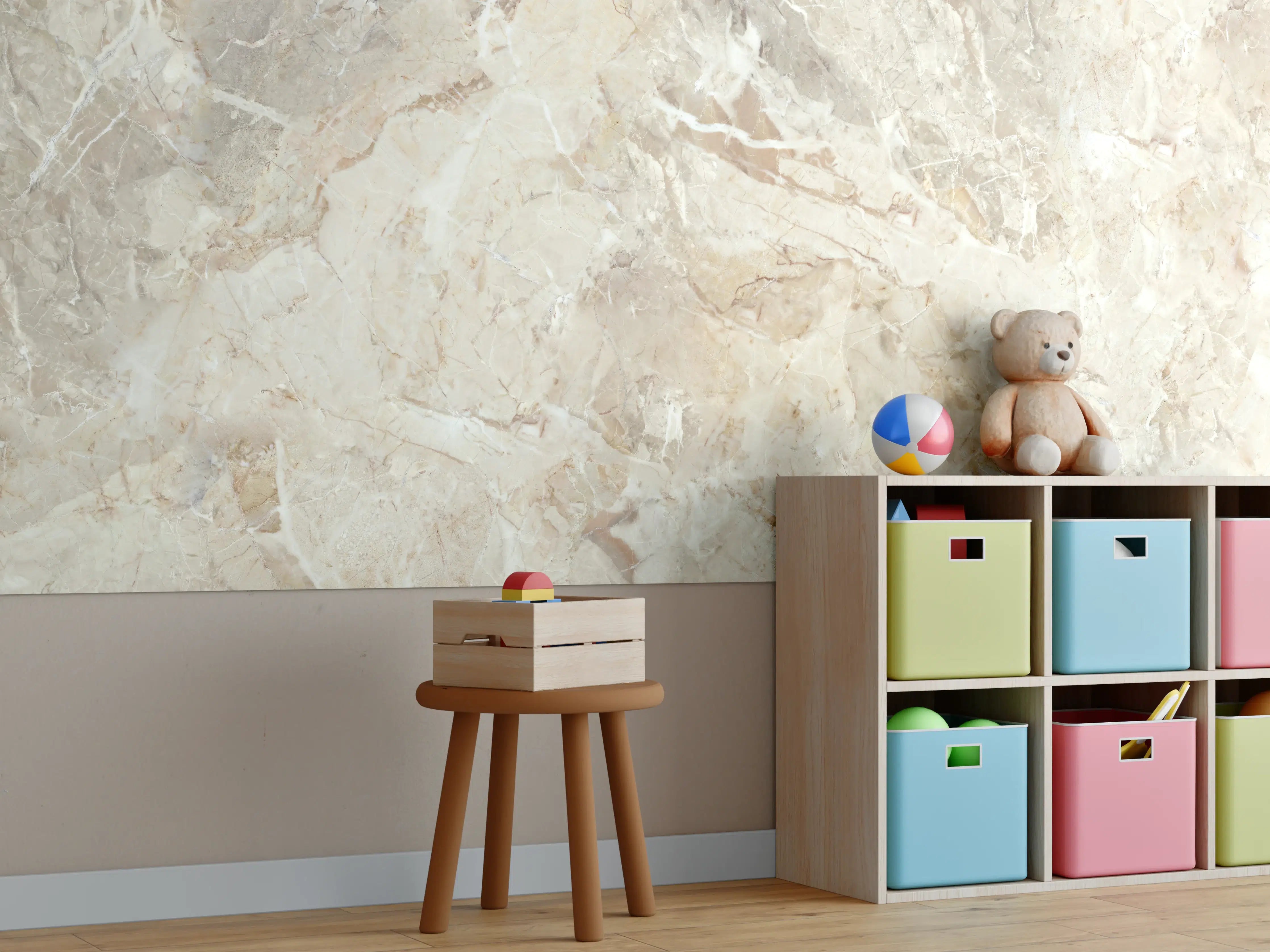 Kinderzimmer Wandgestaltung - Beiges abstraktes Marmordesign