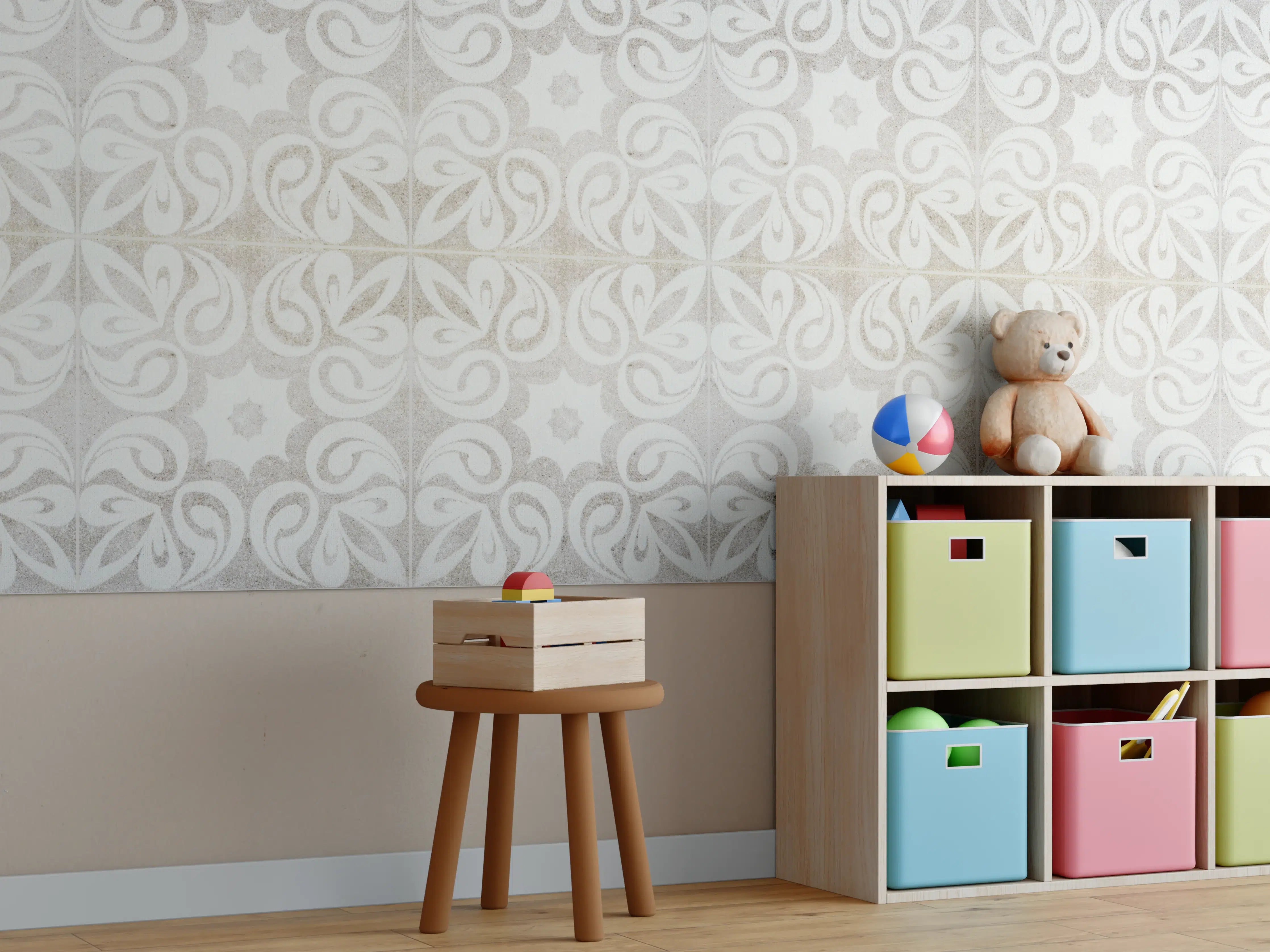 Kinderzimmer Wandgestaltung - Beiges quadratisches Mosaikmotiv