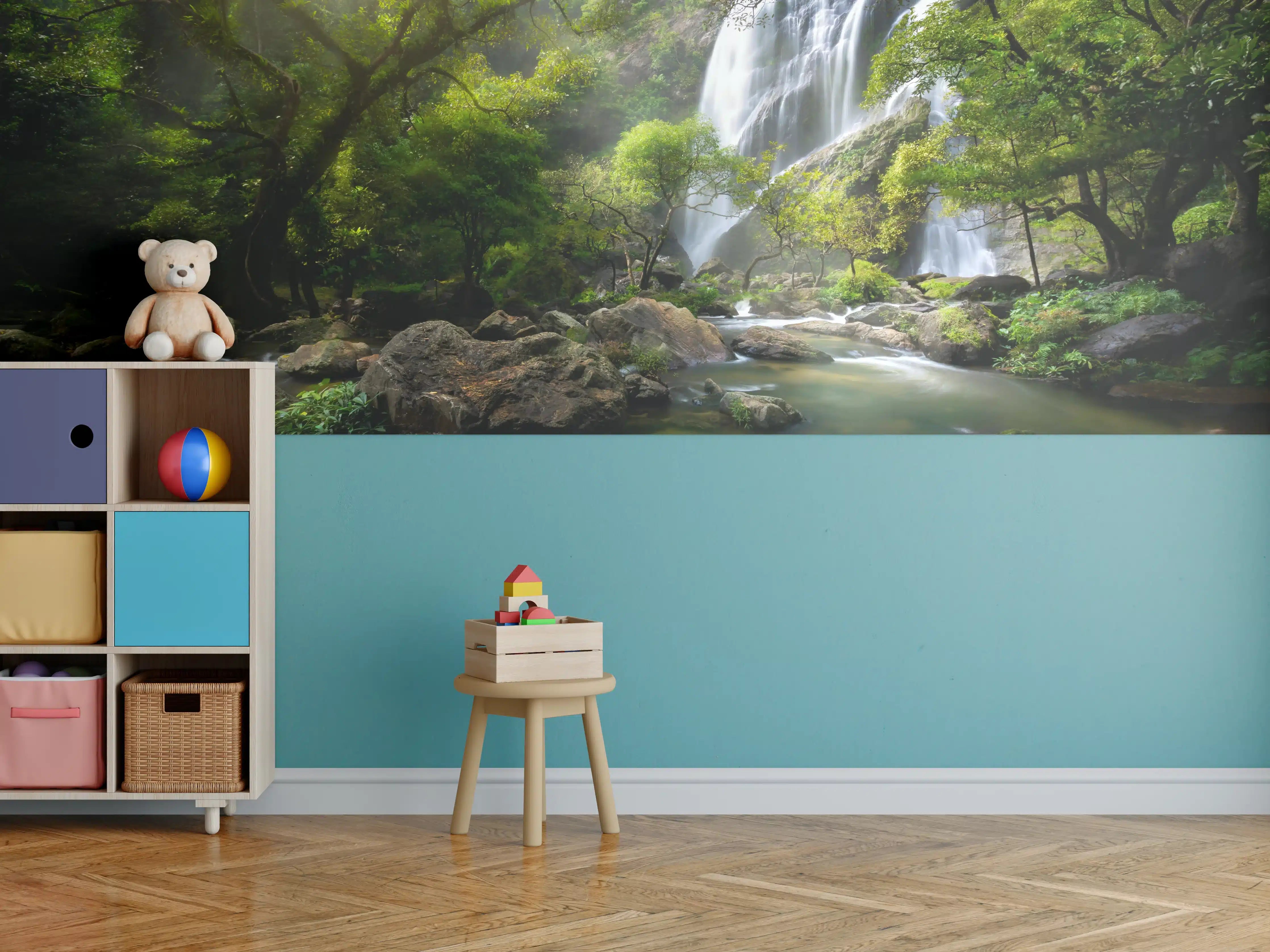 Kinderzimmer Wandgestaltung - Bergbach und Wasserfall in Thailand