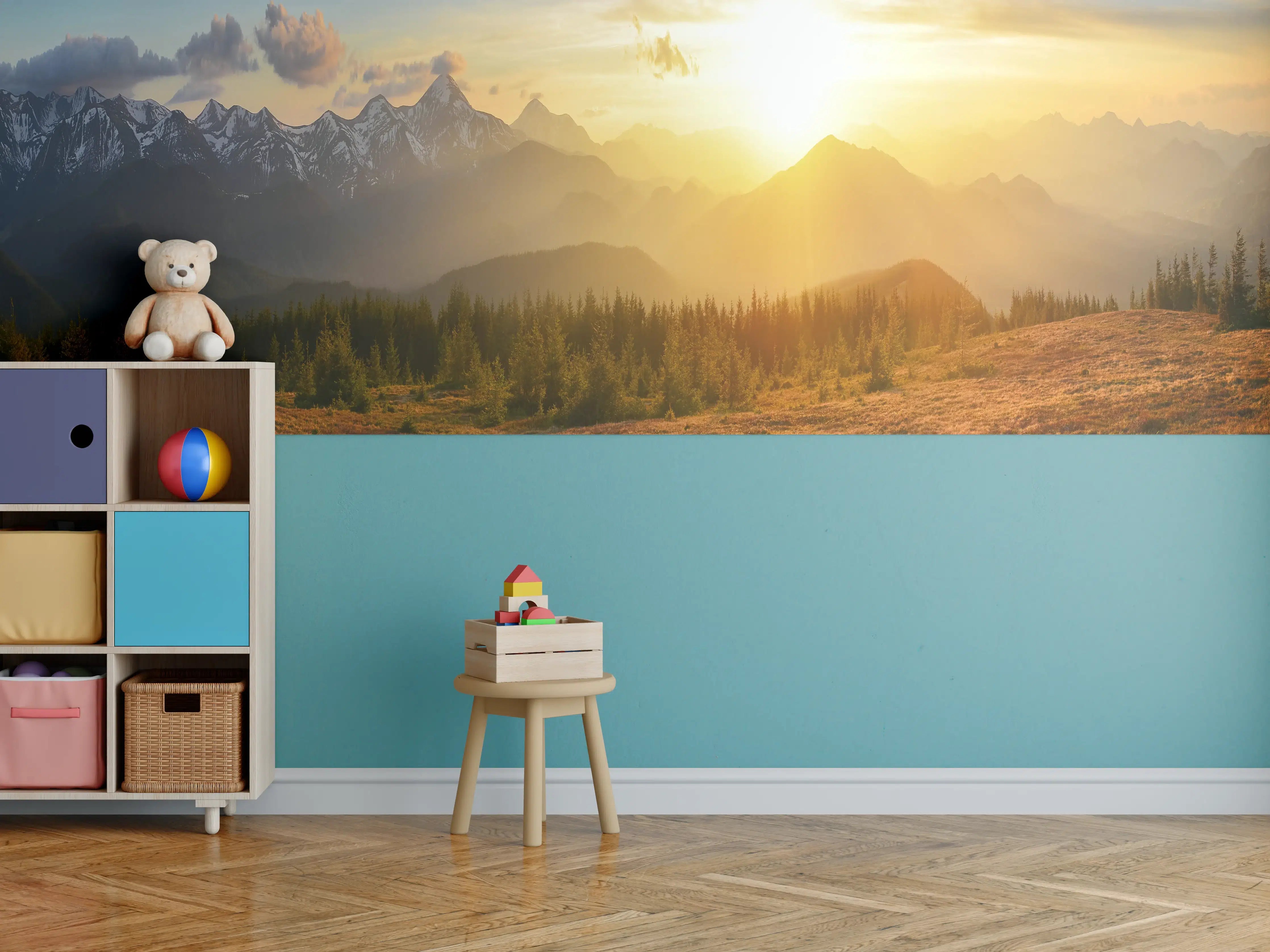 Kinderzimmer Wandgestaltung - Berge im Sonnenuntergang