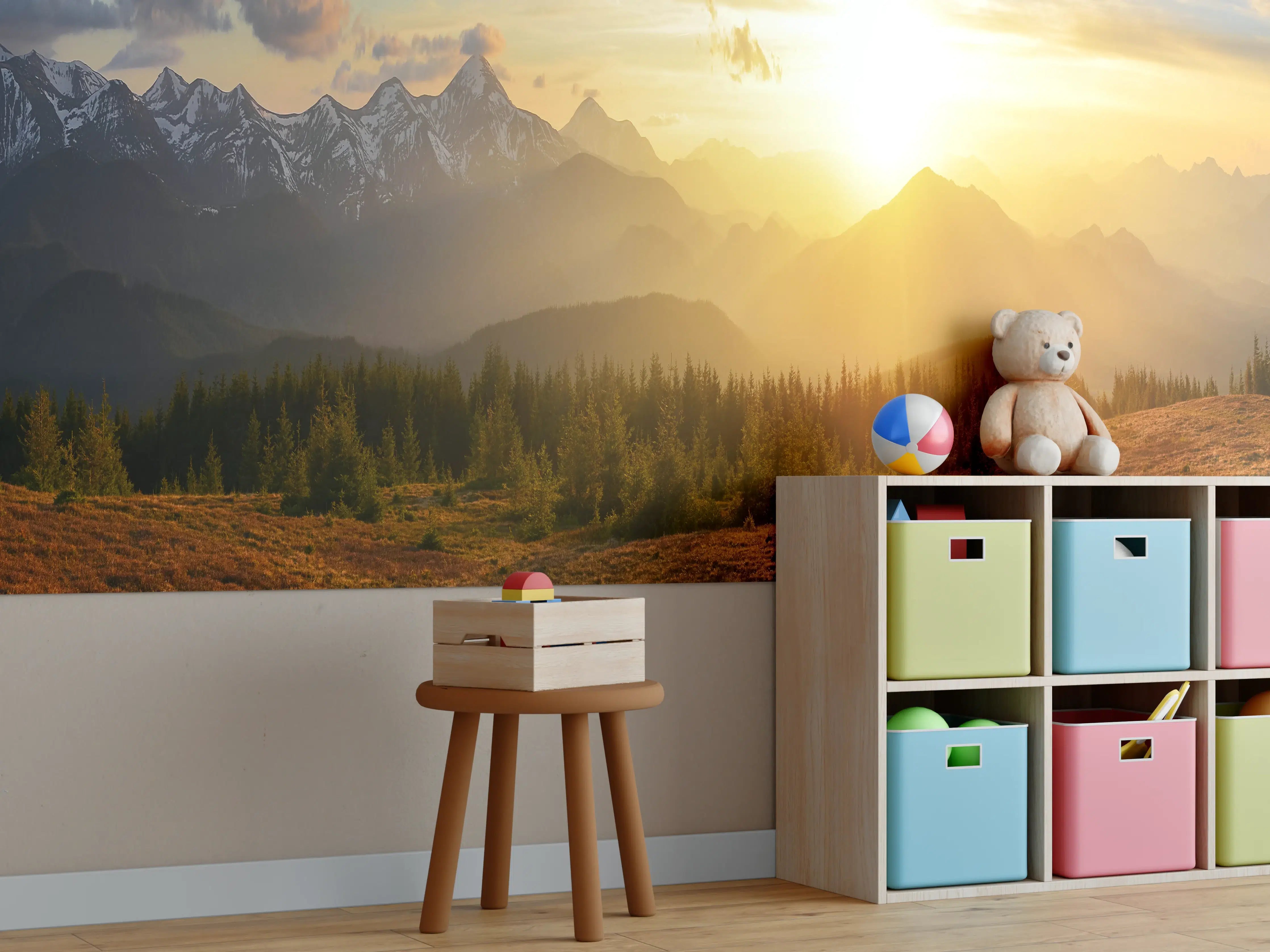 Kinderzimmer Wandgestaltung - Berge im Sonnenuntergang