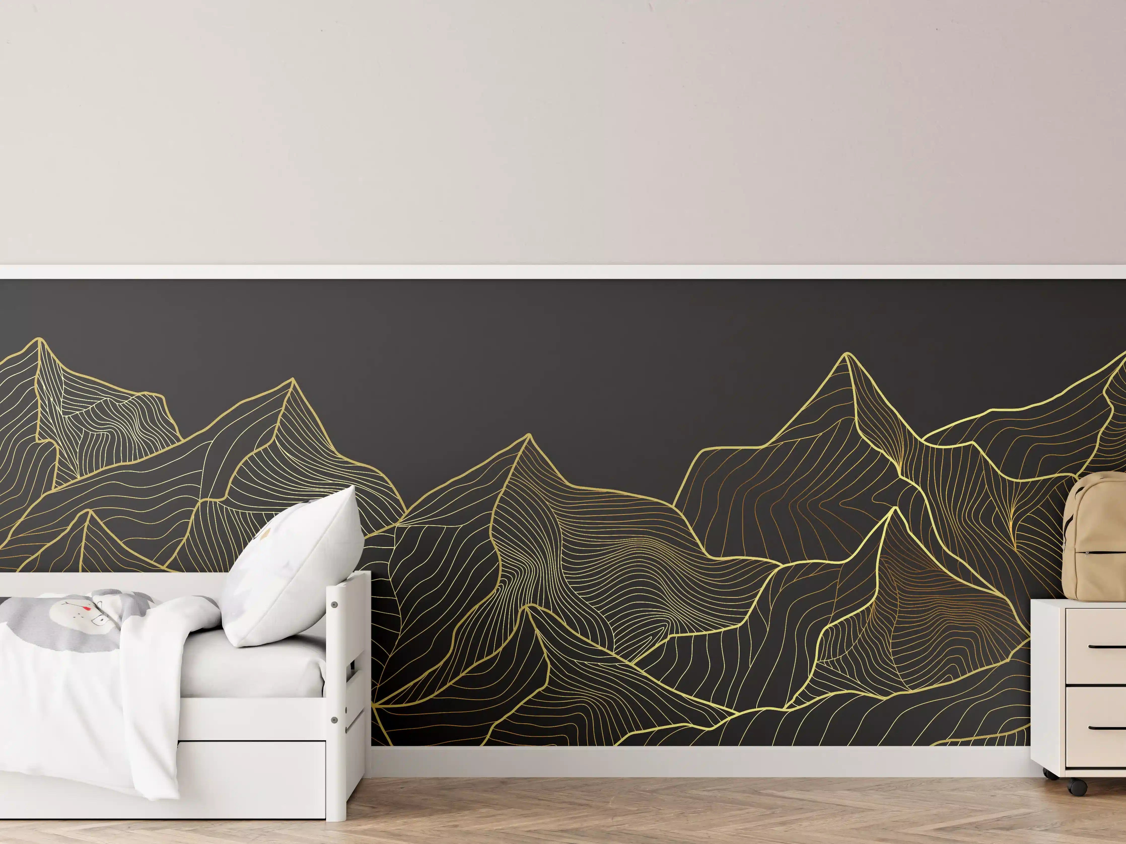 Kinderzimmer Wandgestaltung - Berglinien Gold Schwarz