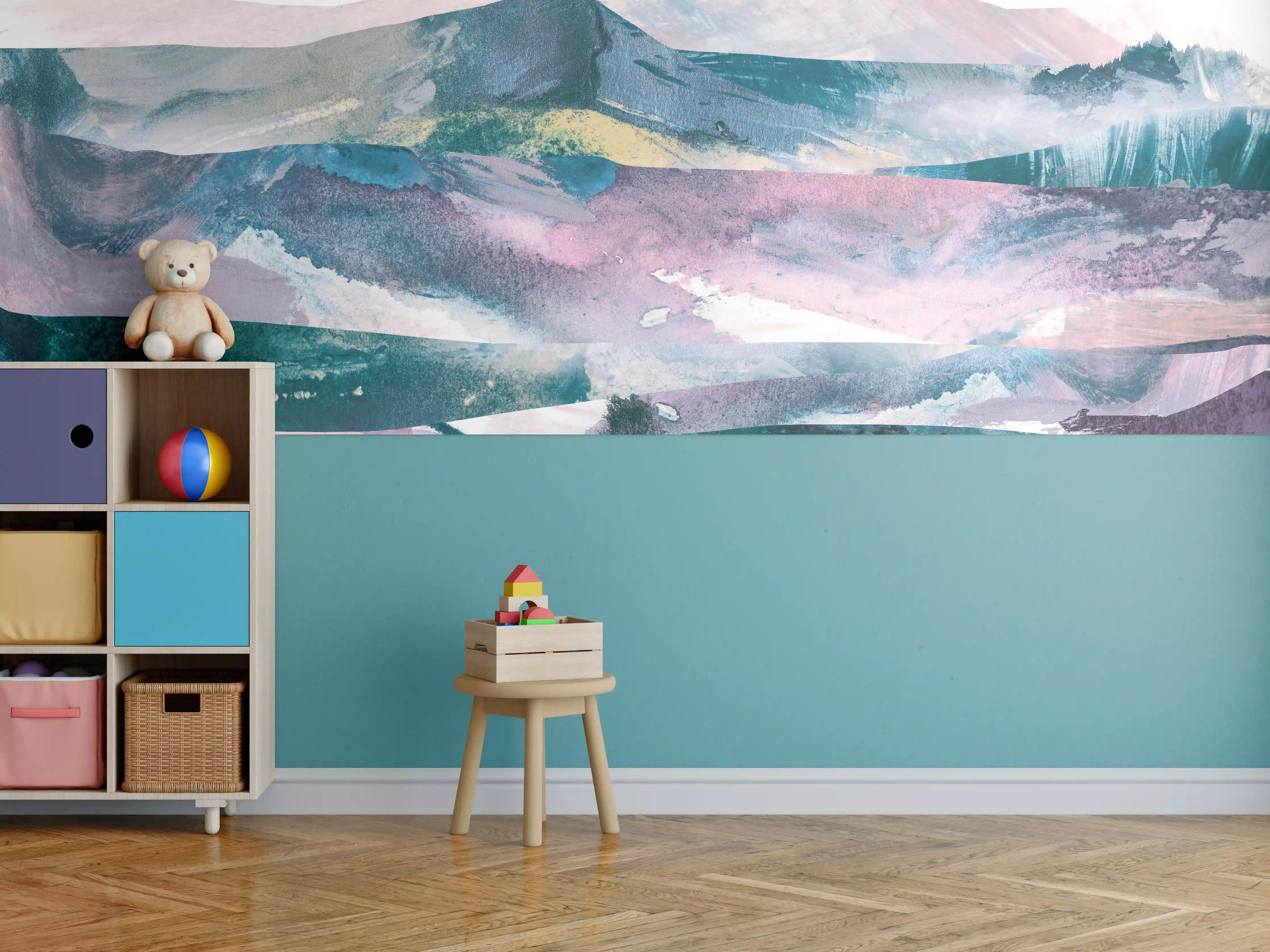 Kinderzimmer Wandgestaltung - Bergpanorama in Farbabstraktion
