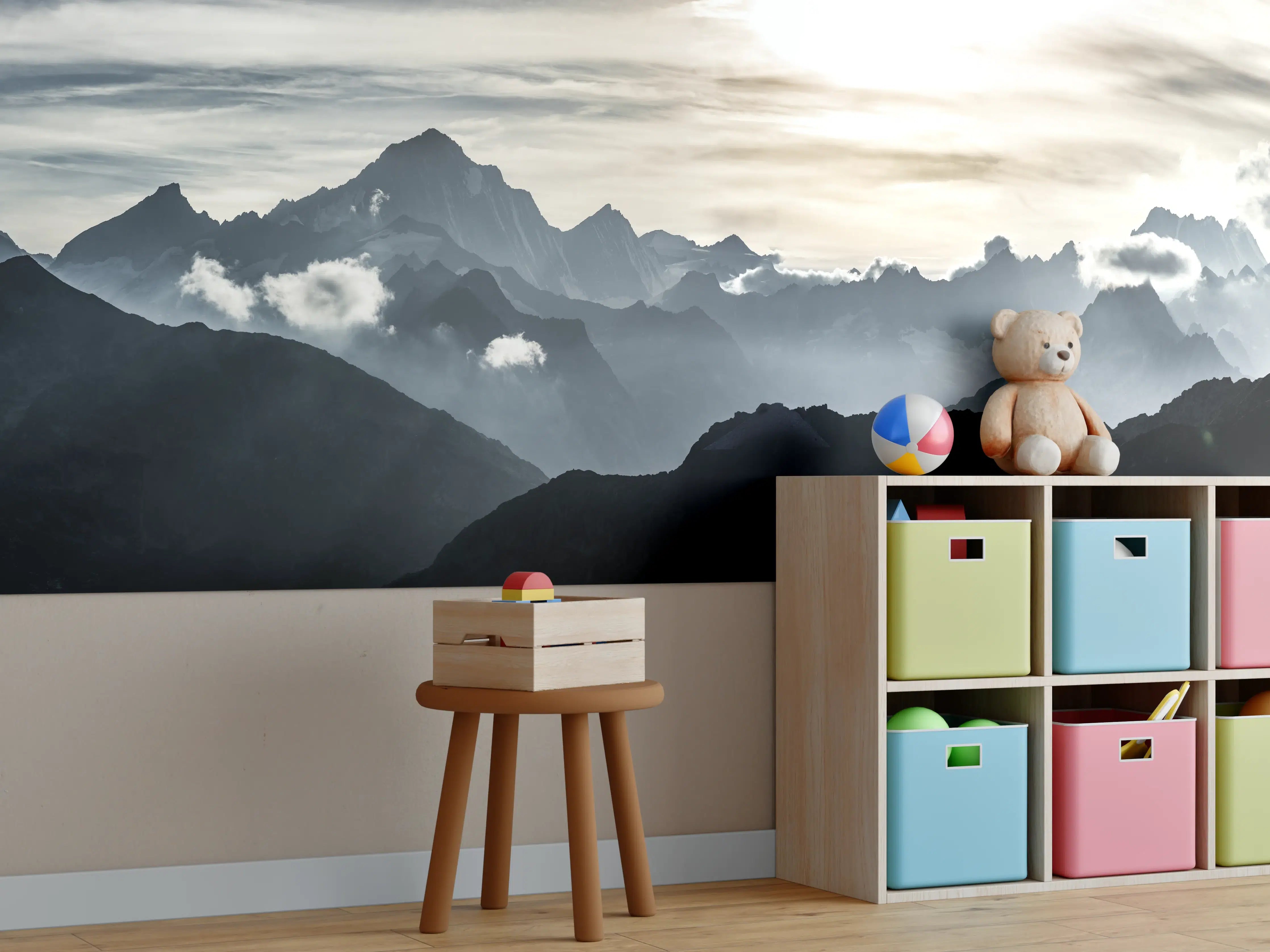 Kinderzimmer Wandgestaltung - Bergsilhouette bei Sonnenuntergang