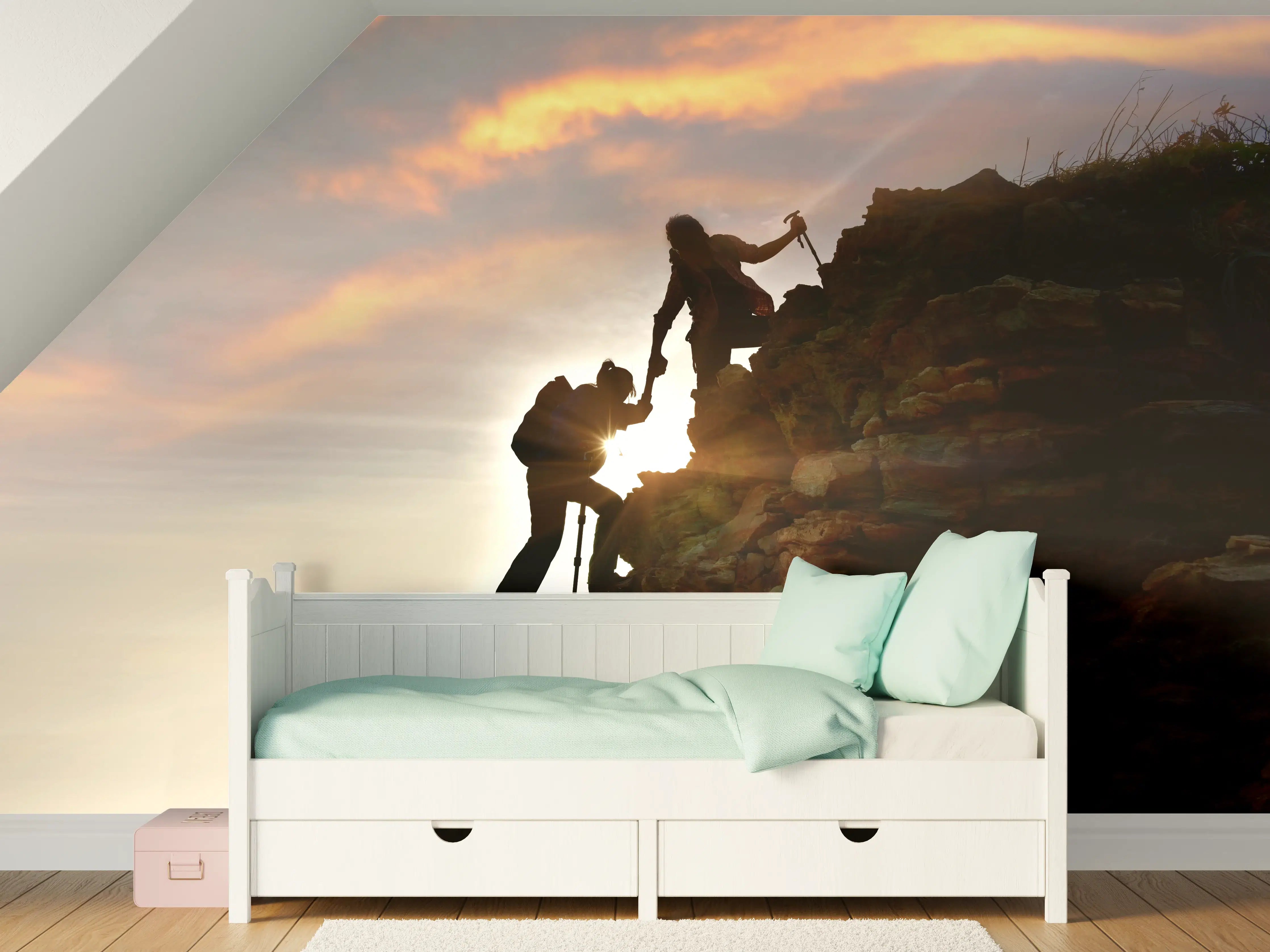 Kinderzimmer Wandgestaltung - Bergsteiger bei Sonnenuntergang