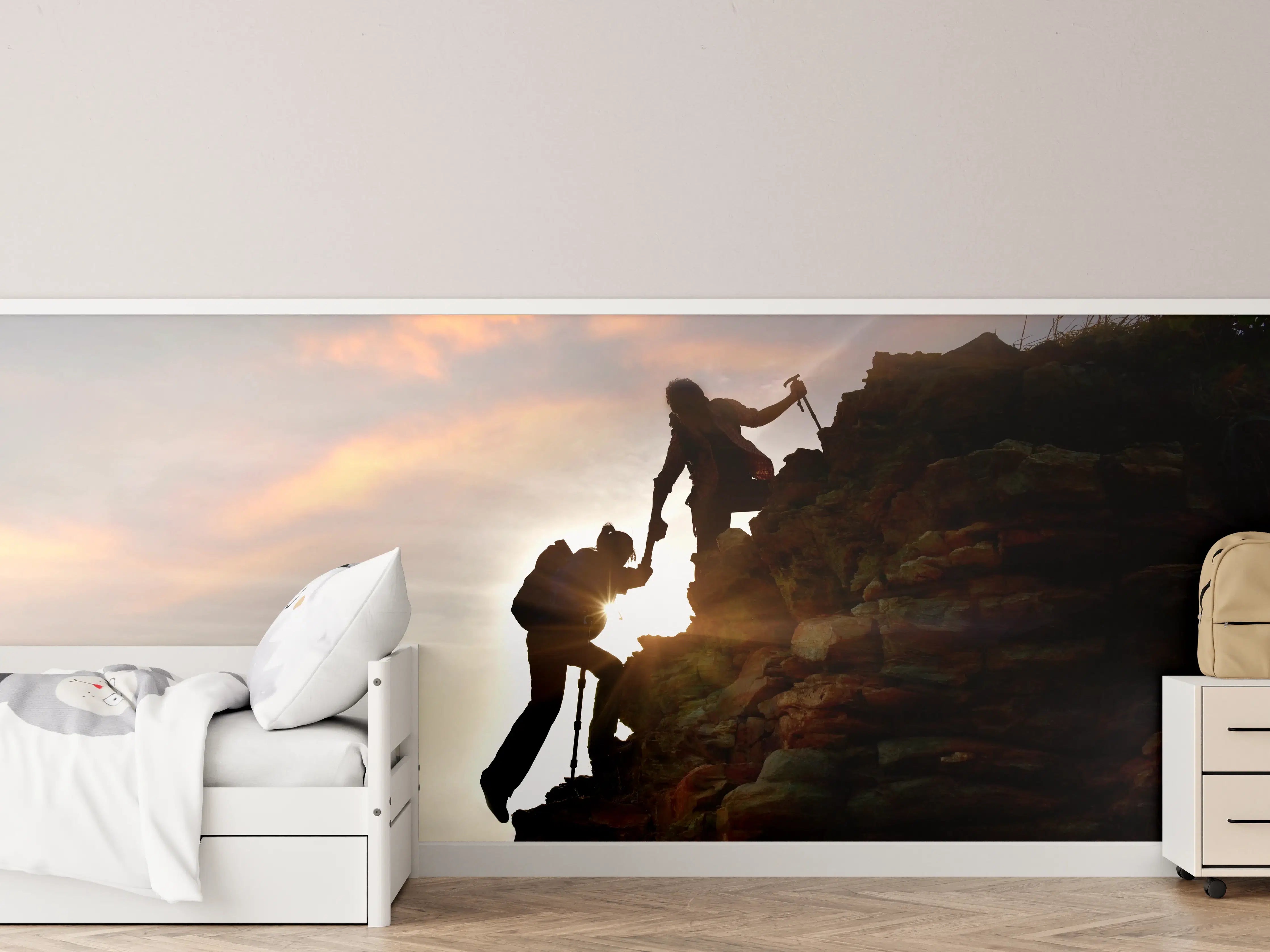 Kinderzimmer Wandgestaltung - Bergsteiger bei Sonnenuntergang
