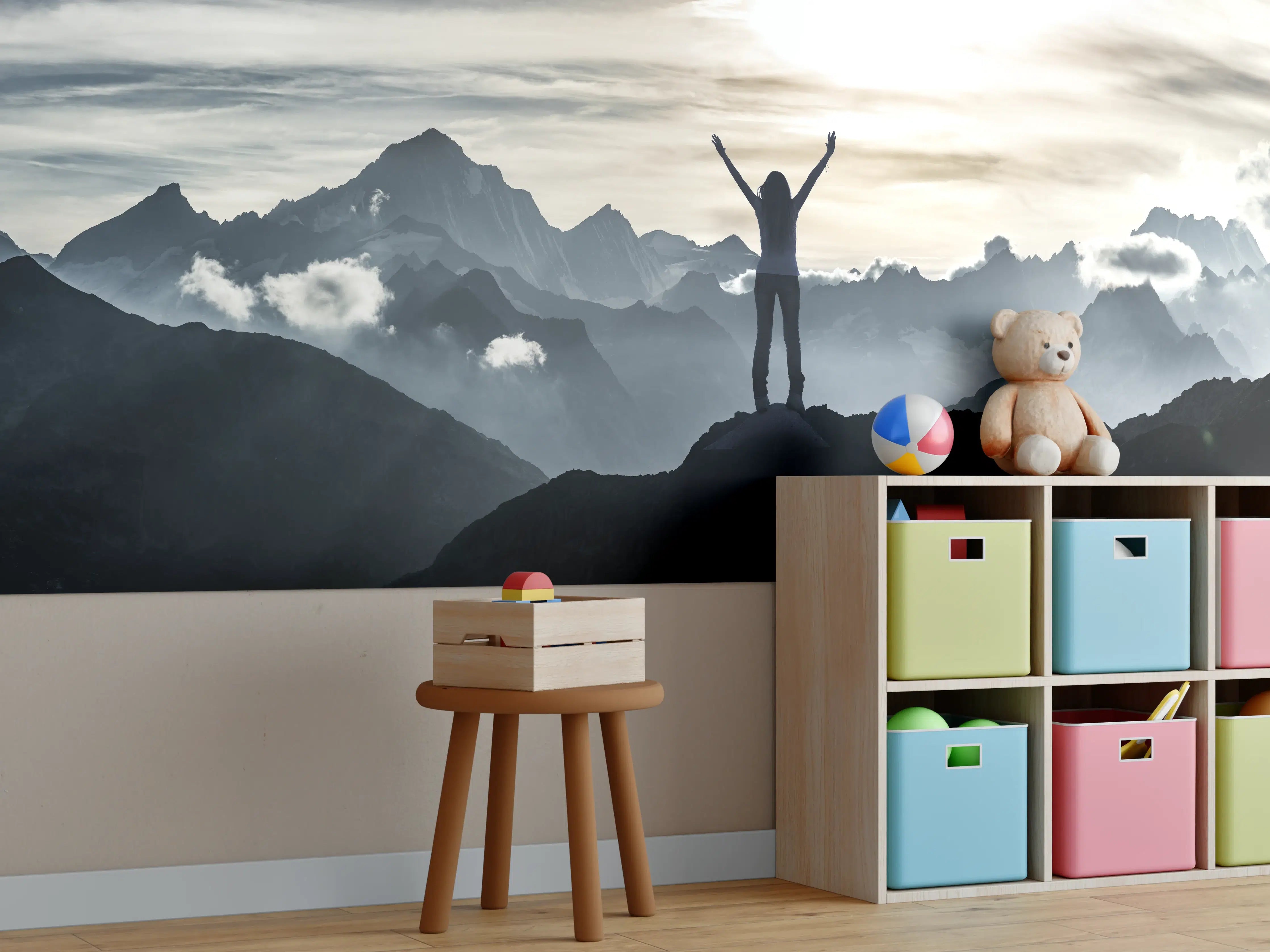 Kinderzimmer Wandgestaltung - Bergsteigerin am Gipfel