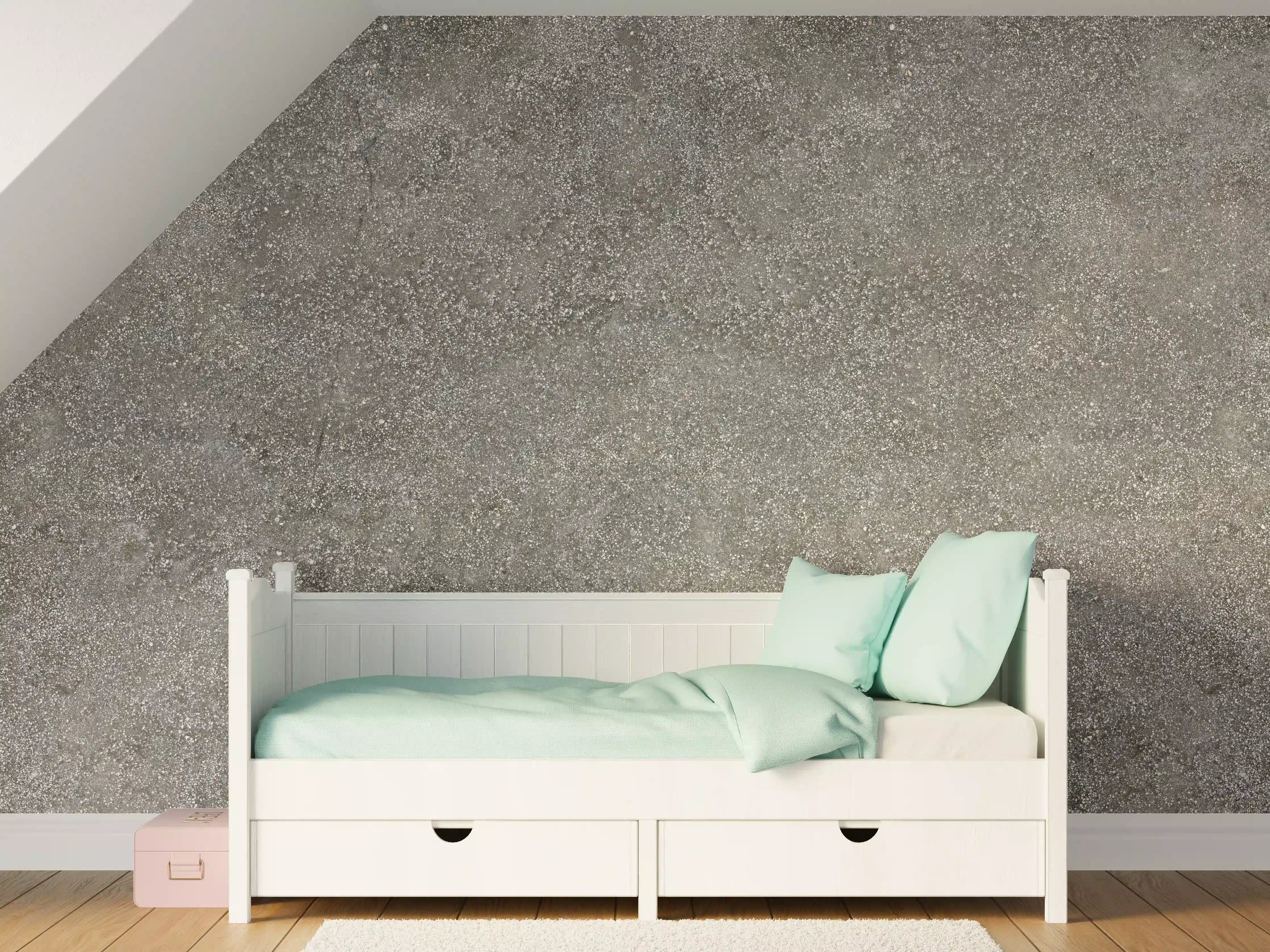 Kinderzimmer Wandgestaltung - Betonwand mit grauer Struktur und natürlicher Optik