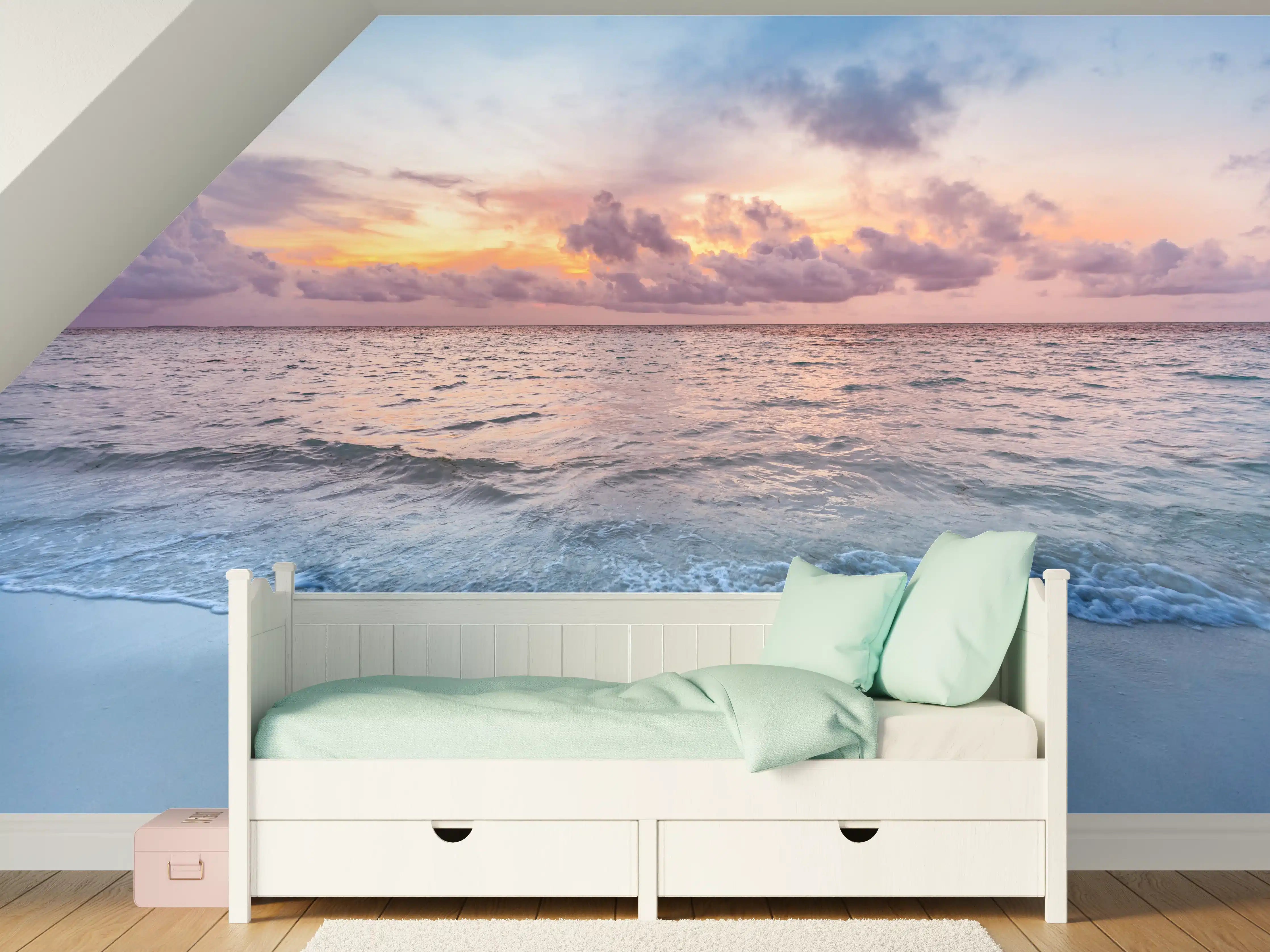 Kinderzimmer Wandgestaltung - Bewölkter Sonnenuntergang am Strand
