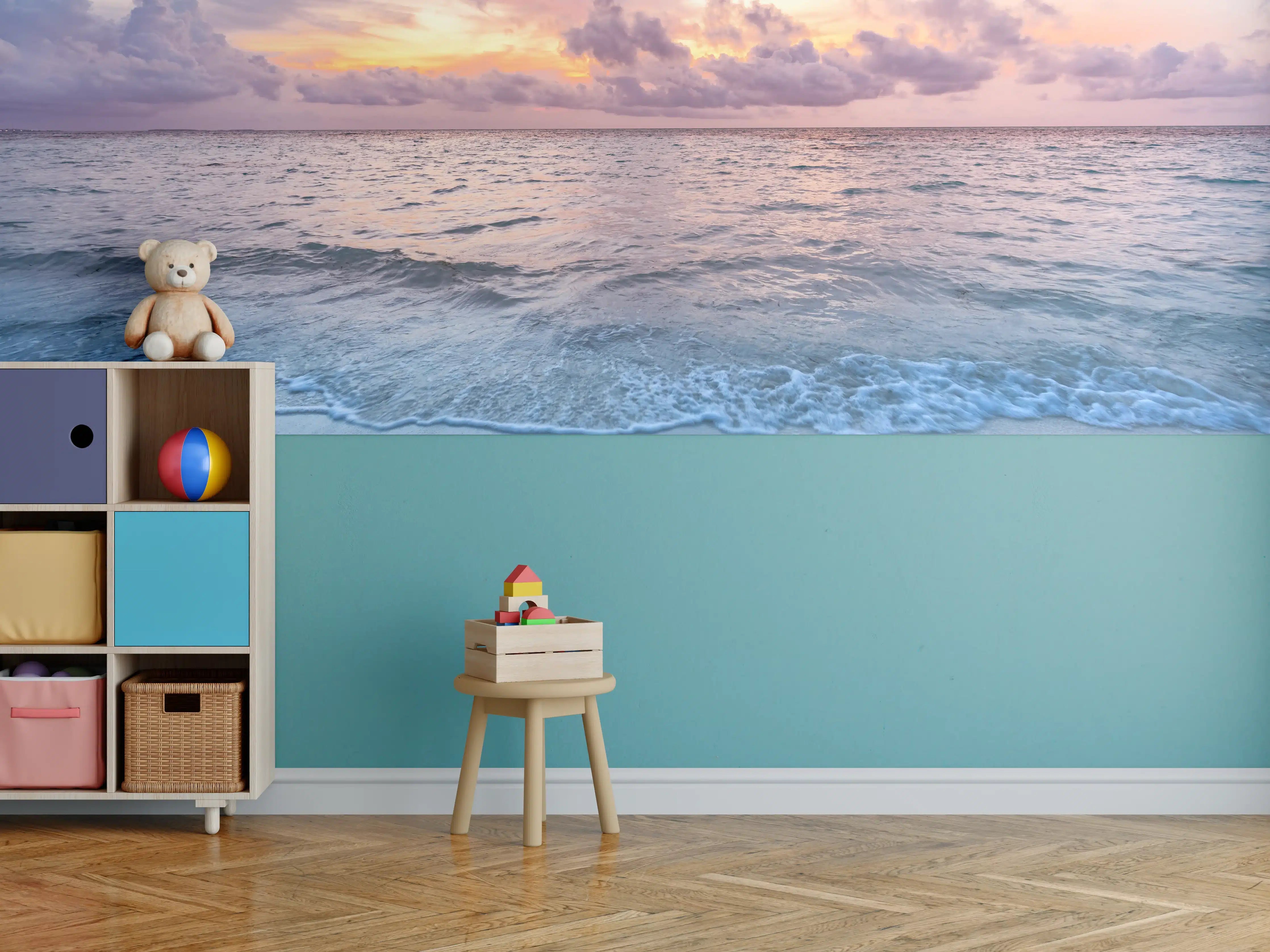 Kinderzimmer Wandgestaltung - Bewölkter Sonnenuntergang am Strand
