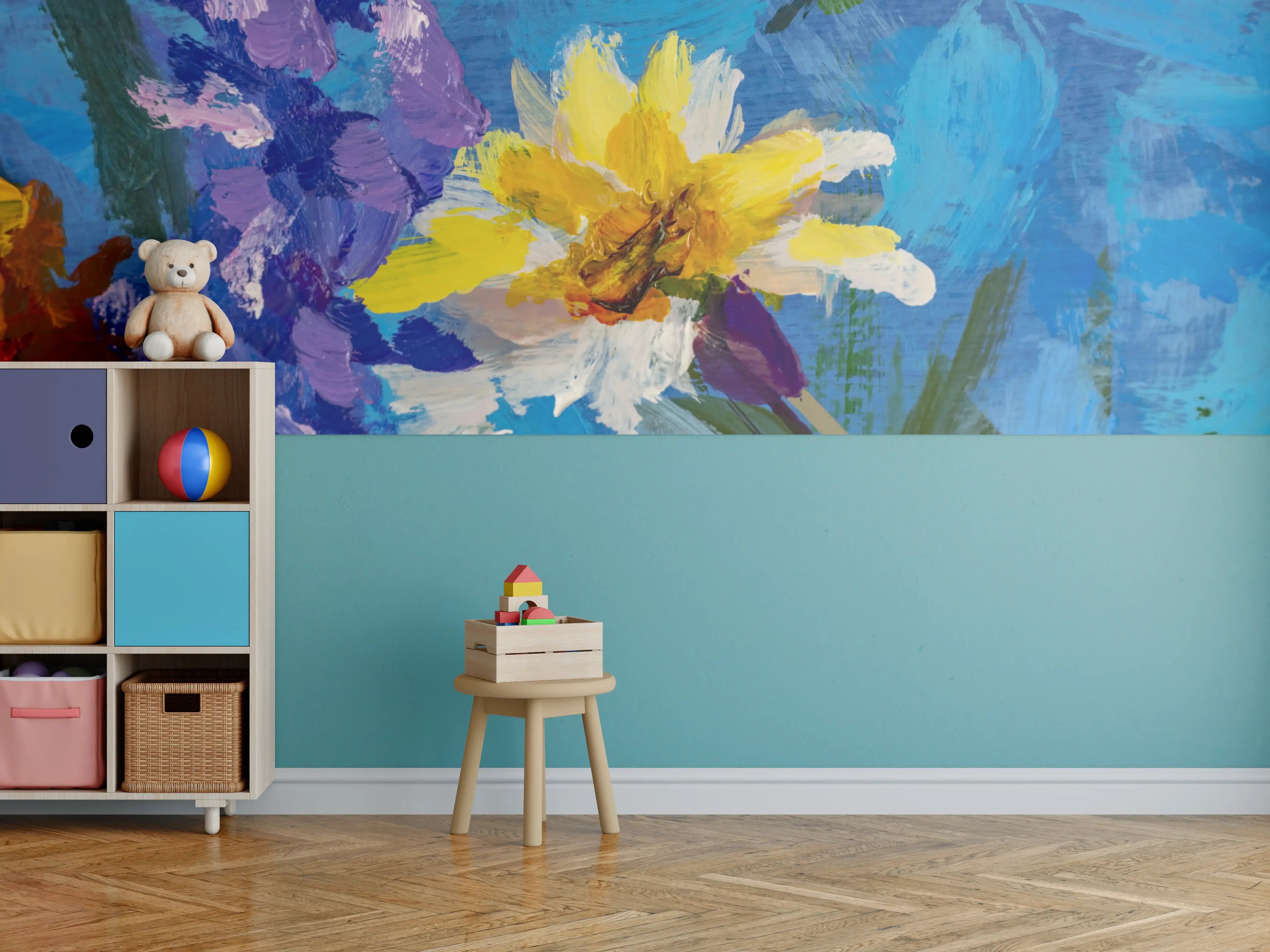 Kinderzimmer Wandgestaltung - Bezaubernde Blumenmalerei in lebendigen Farben