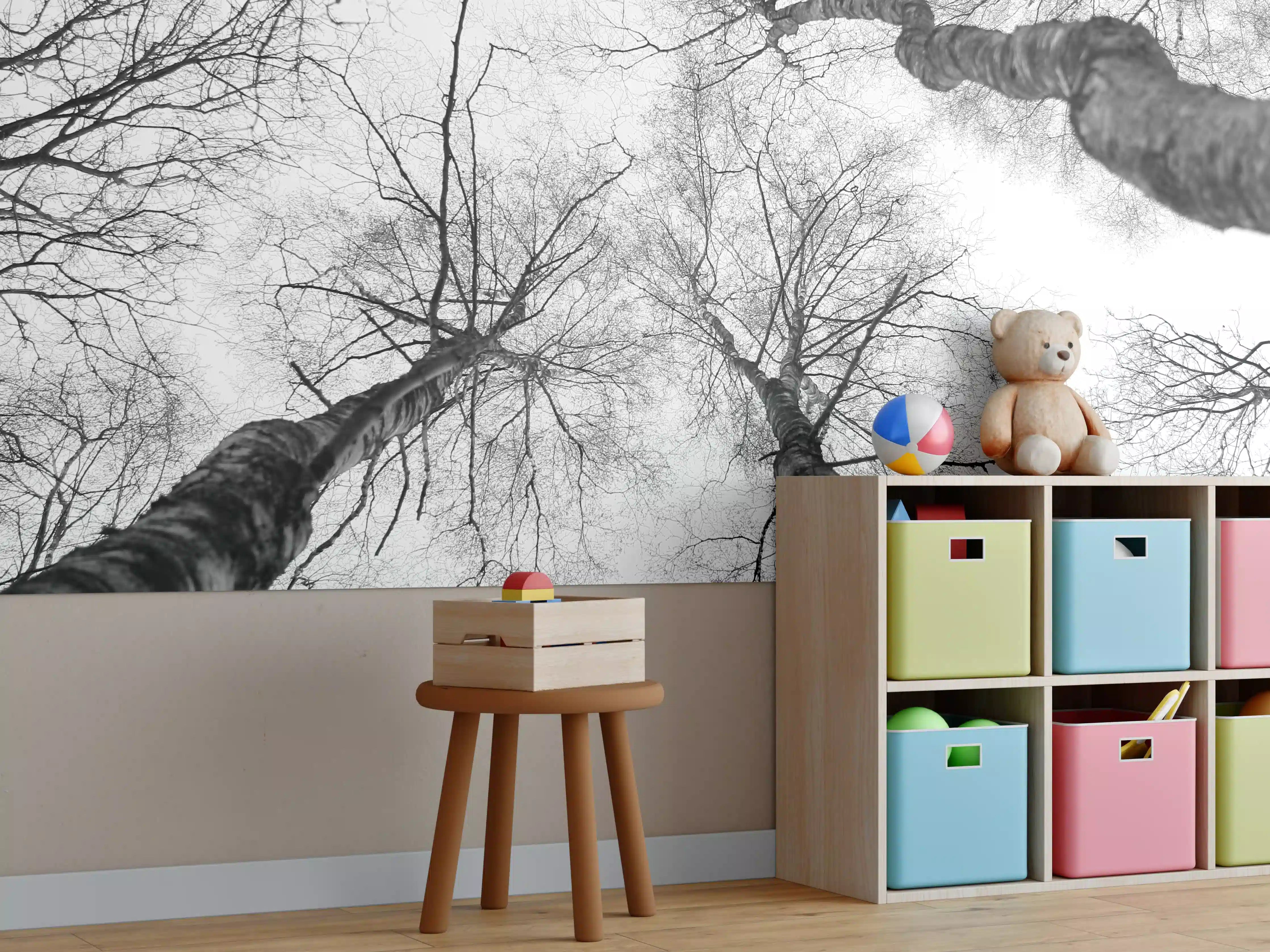 Kinderzimmer Wandgestaltung - Birken im Winter von unten