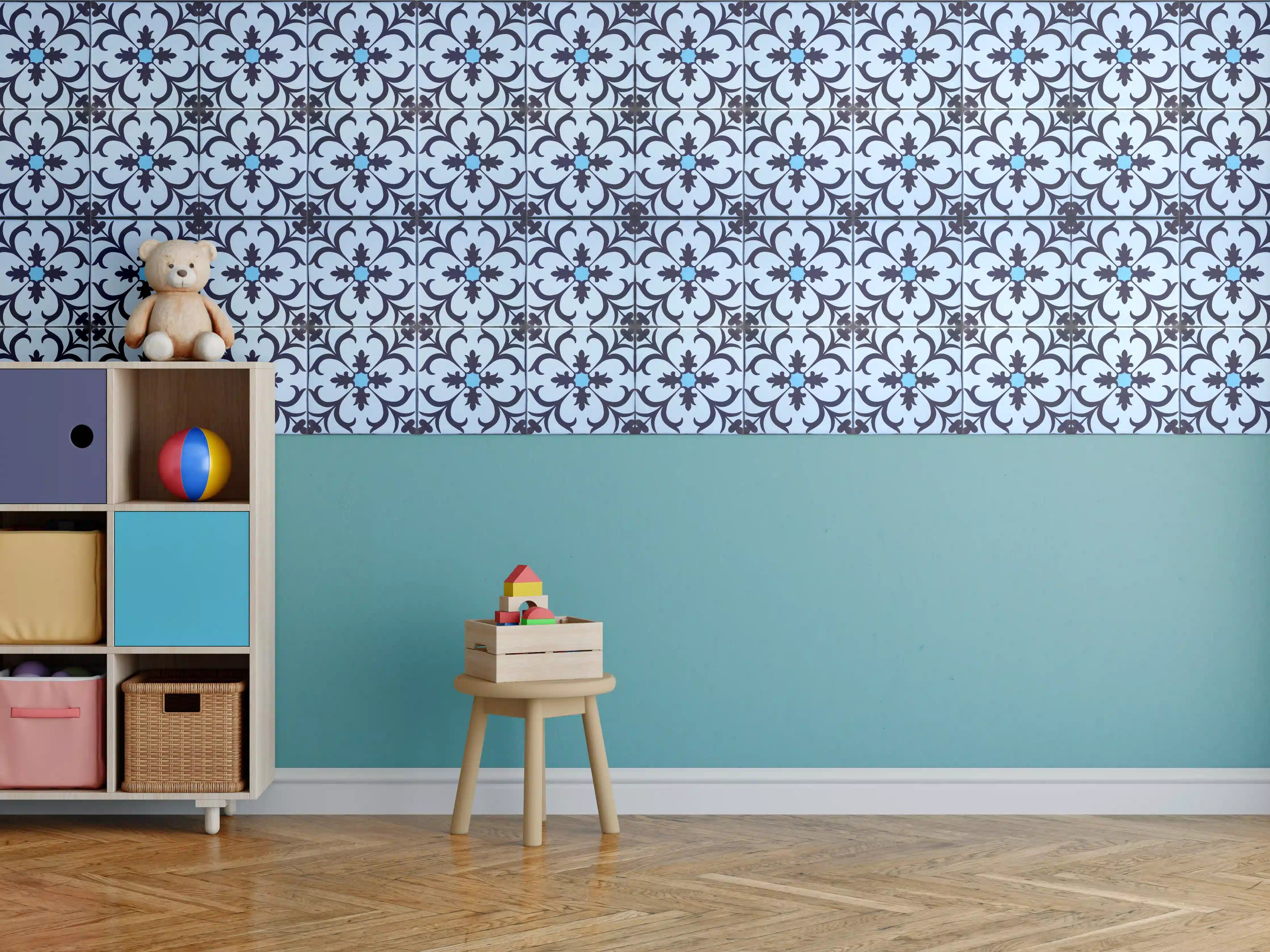 Kinderzimmer Wandgestaltung - Bläulich traditionelles Mosaik Motiv