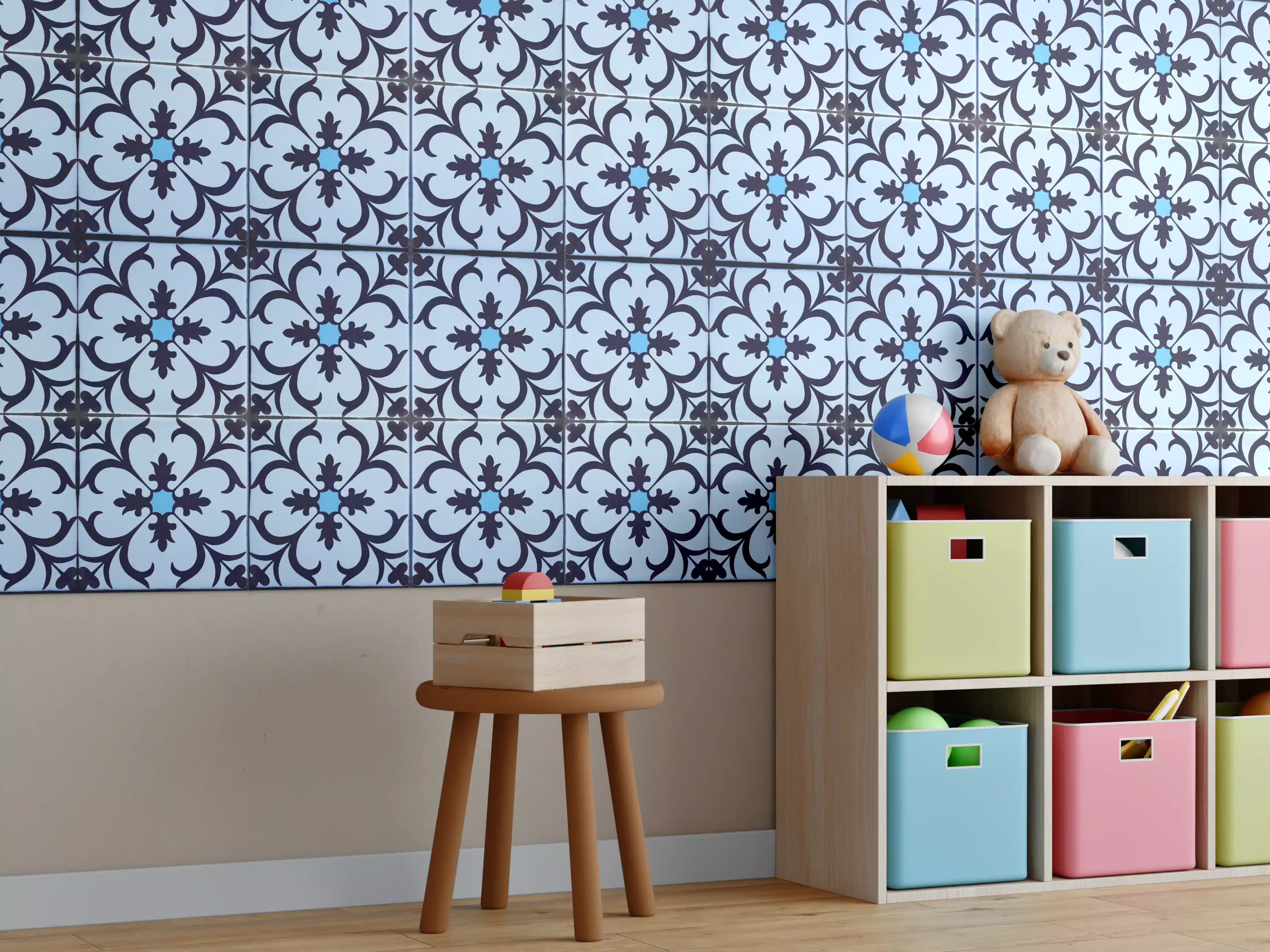 Kinderzimmer Wandgestaltung - Bläulich traditionelles Mosaik Motiv