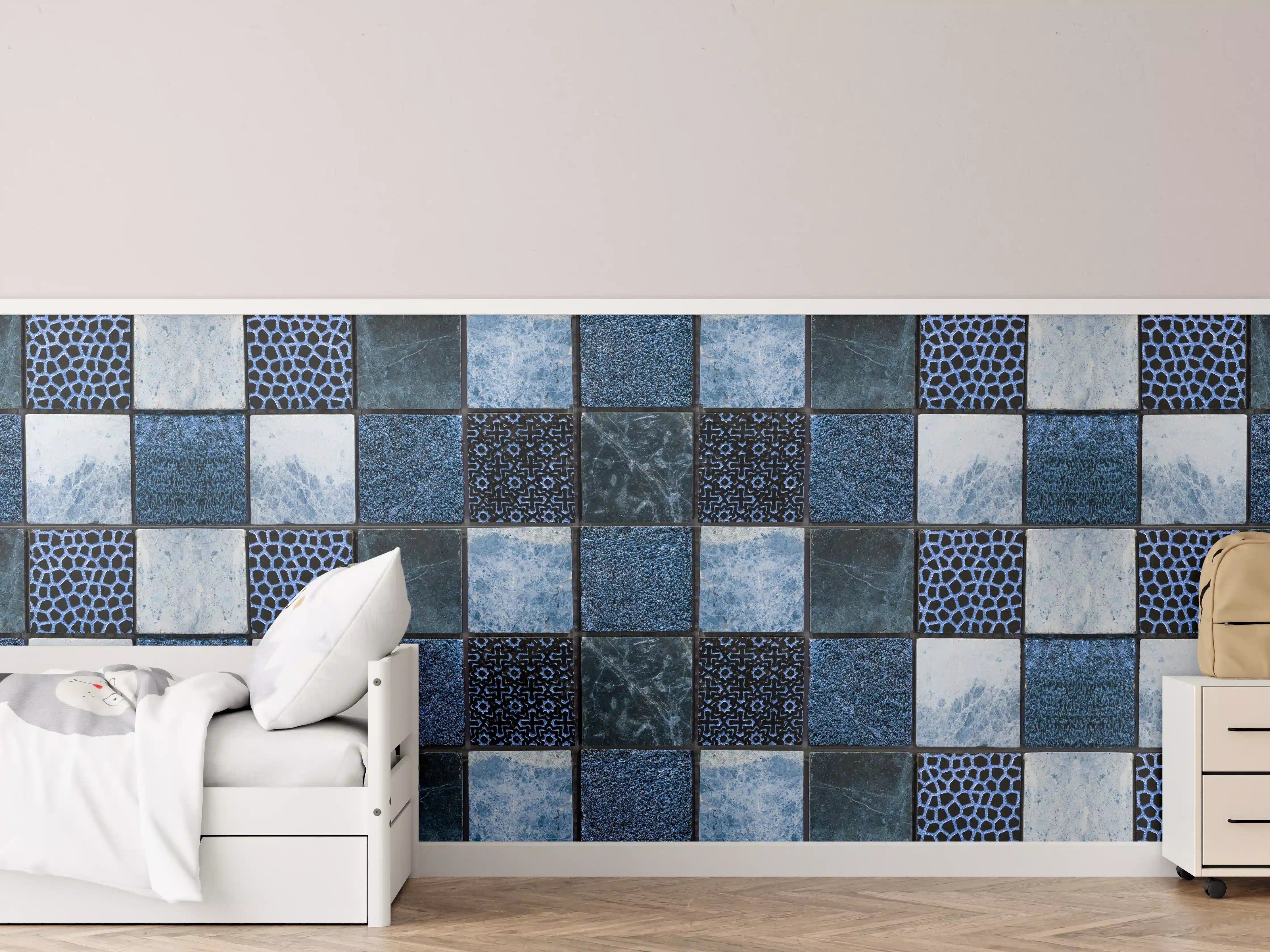 Kinderzimmer Wandgestaltung - Bläuliche quadratische Mosaiktextur