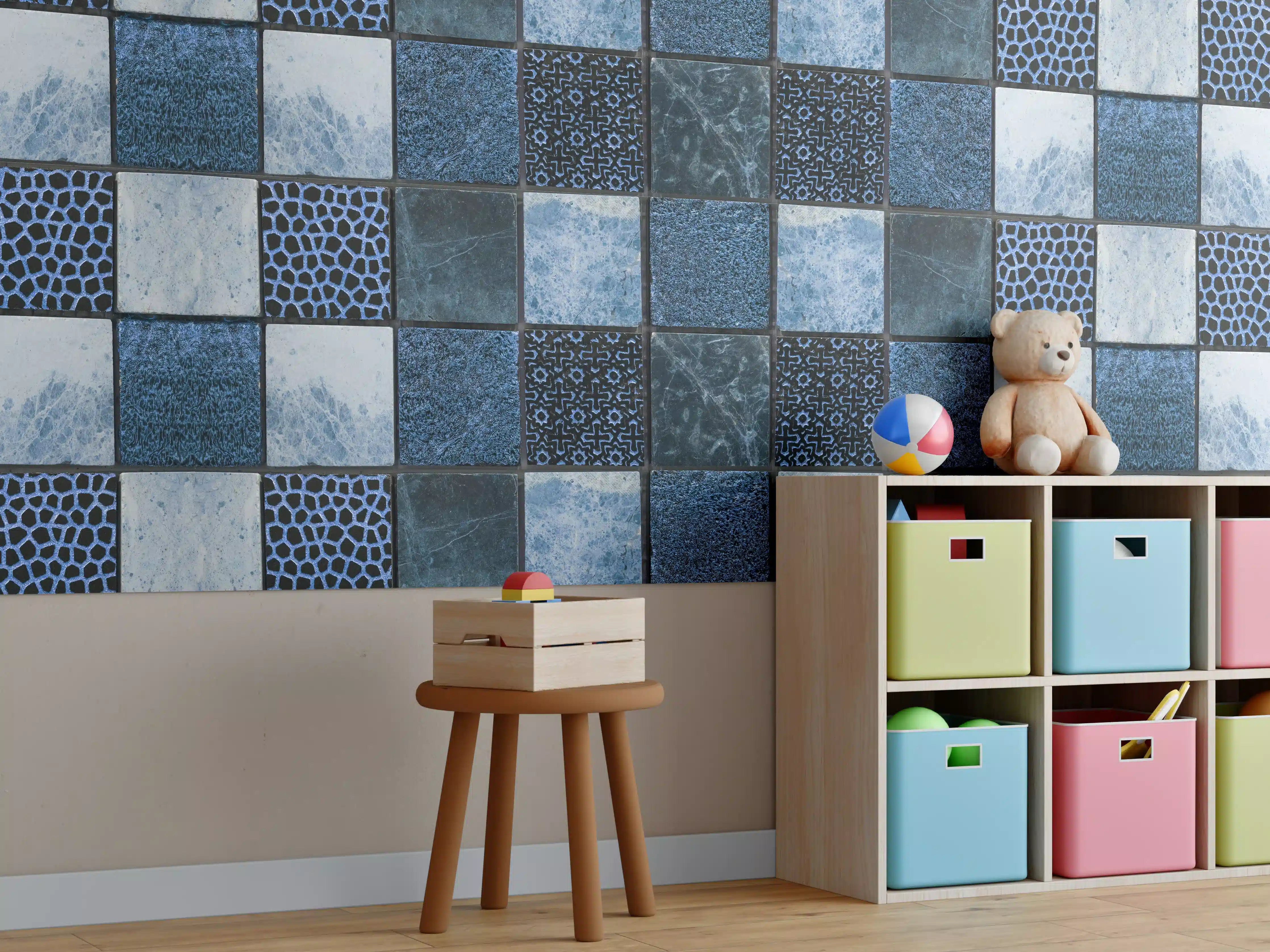 Kinderzimmer Wandgestaltung - Bläuliche quadratische Mosaiktextur