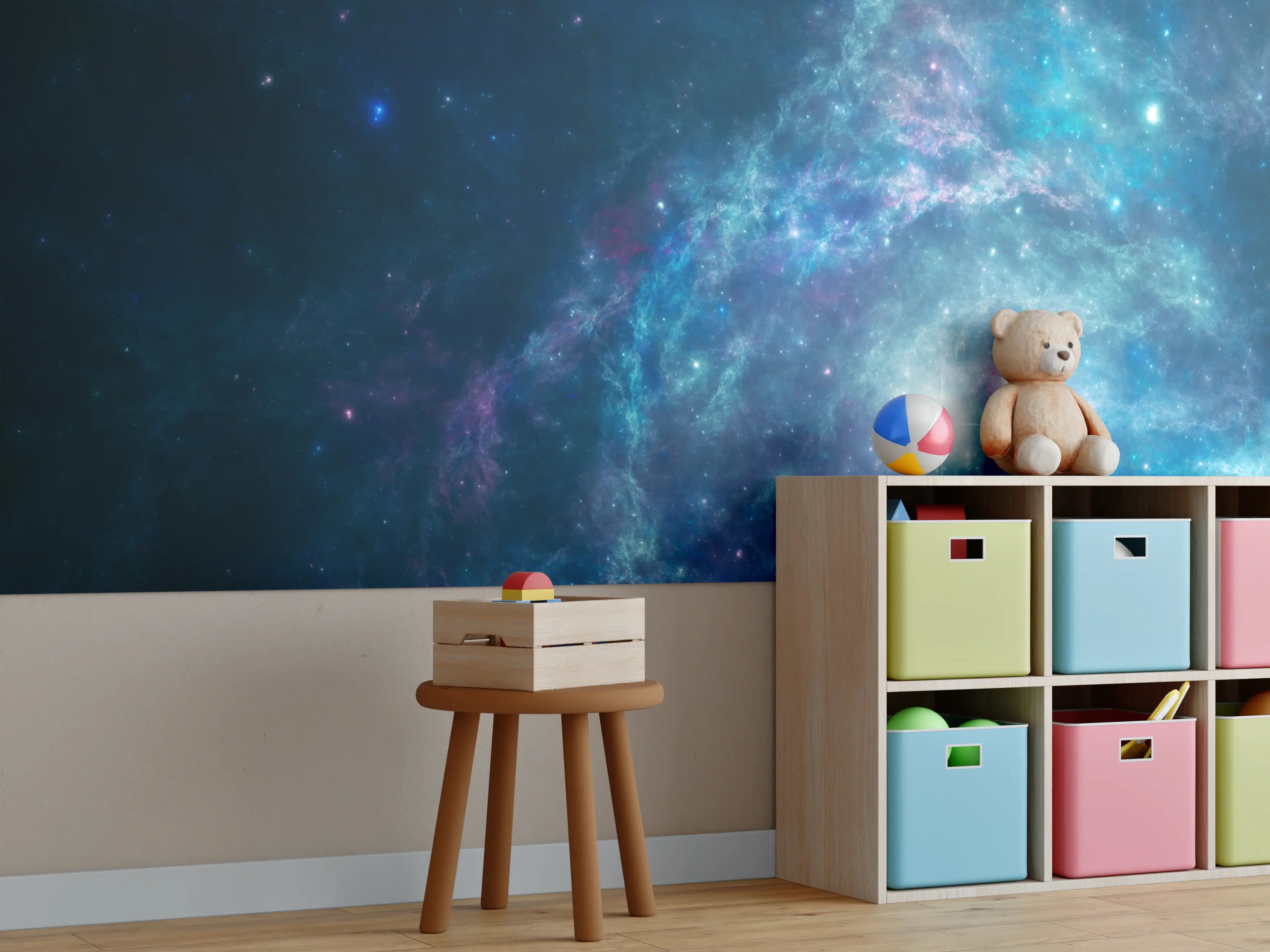 Kinderzimmer Wandgestaltung - Bläulicher epischer Kosmos