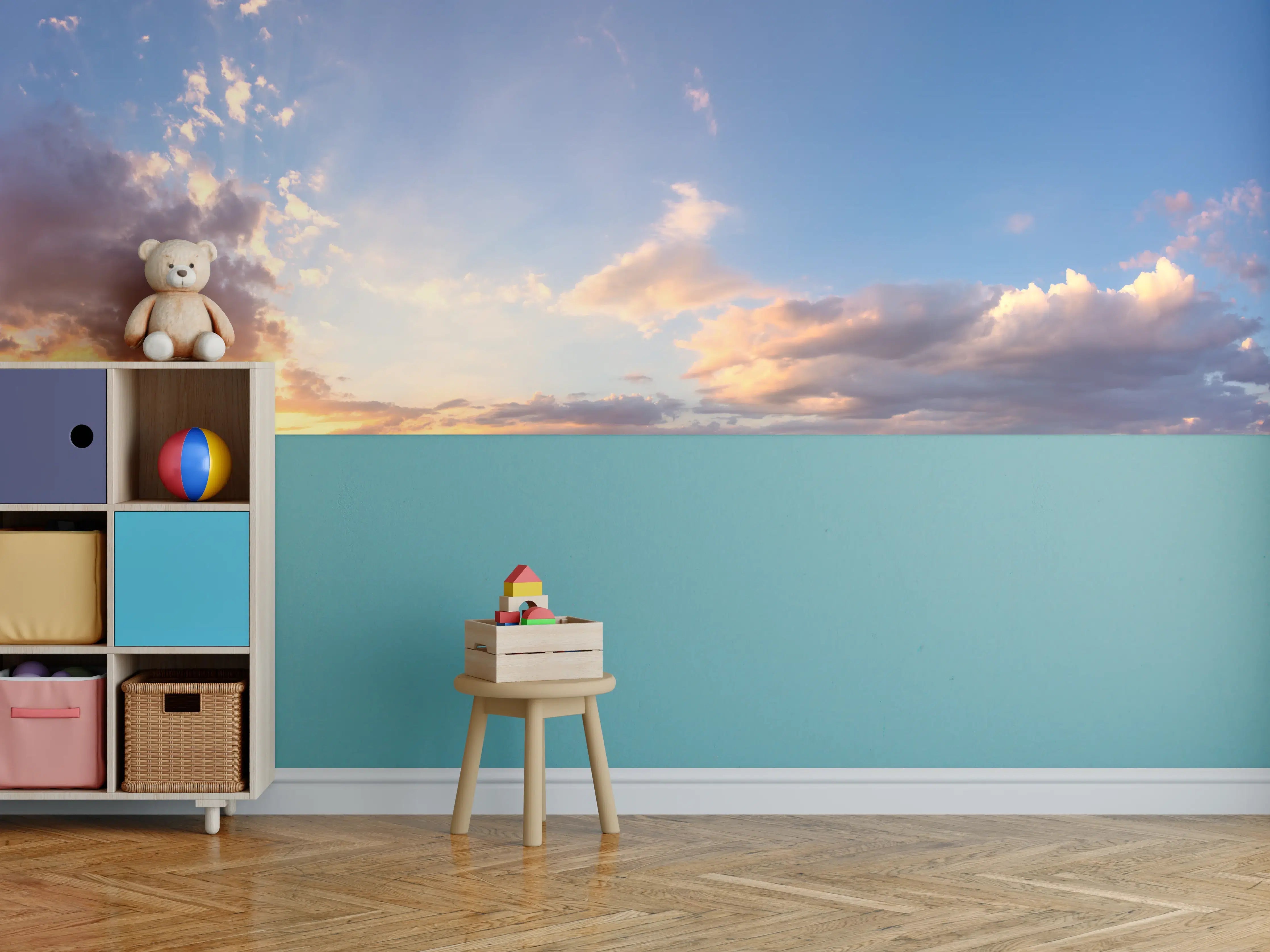 Kinderzimmer Wandgestaltung - Blau-Orange Sonnenuntergang