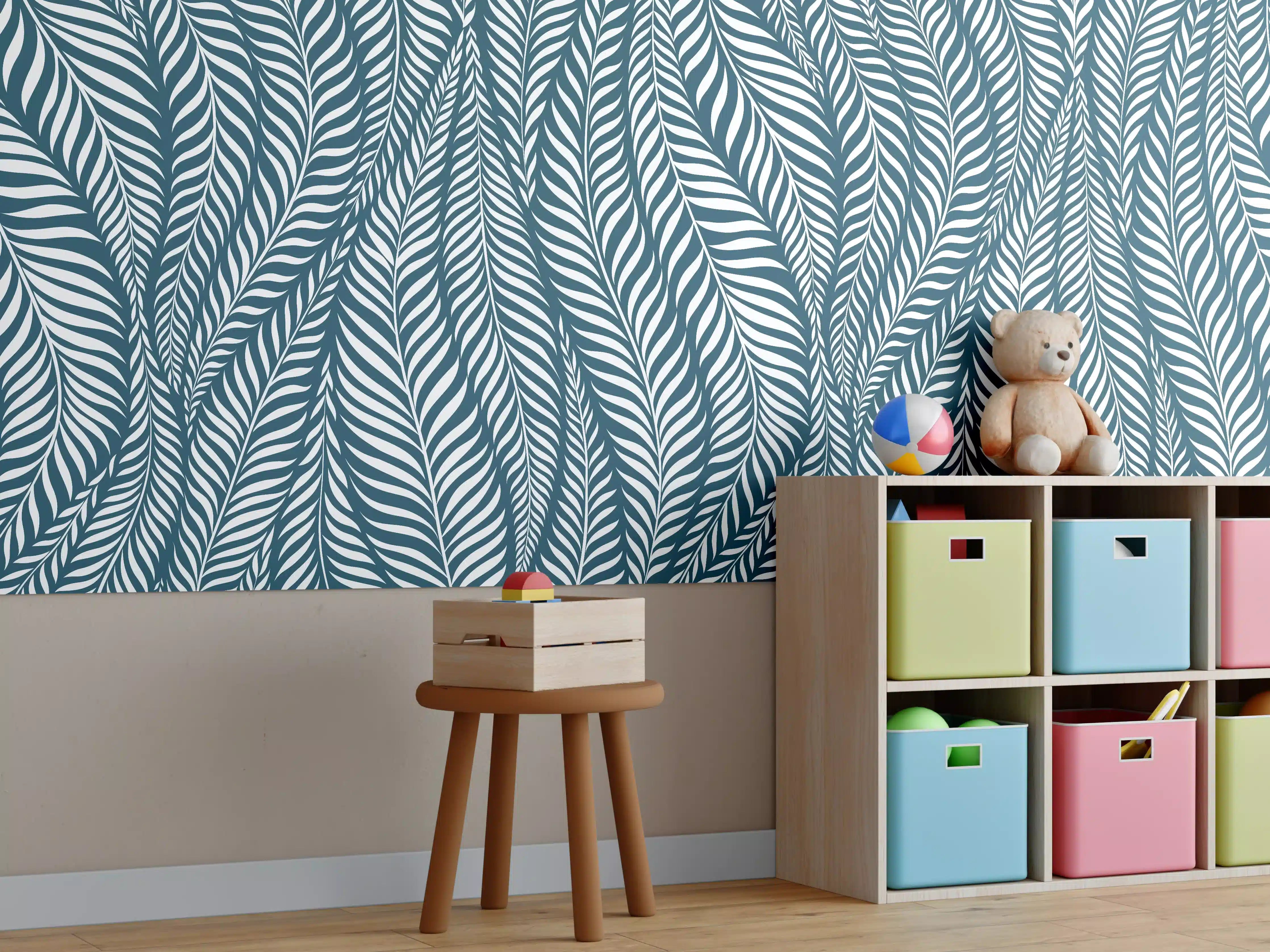 Kinderzimmer Wandgestaltung - Blau Petrolio Wellen-Design