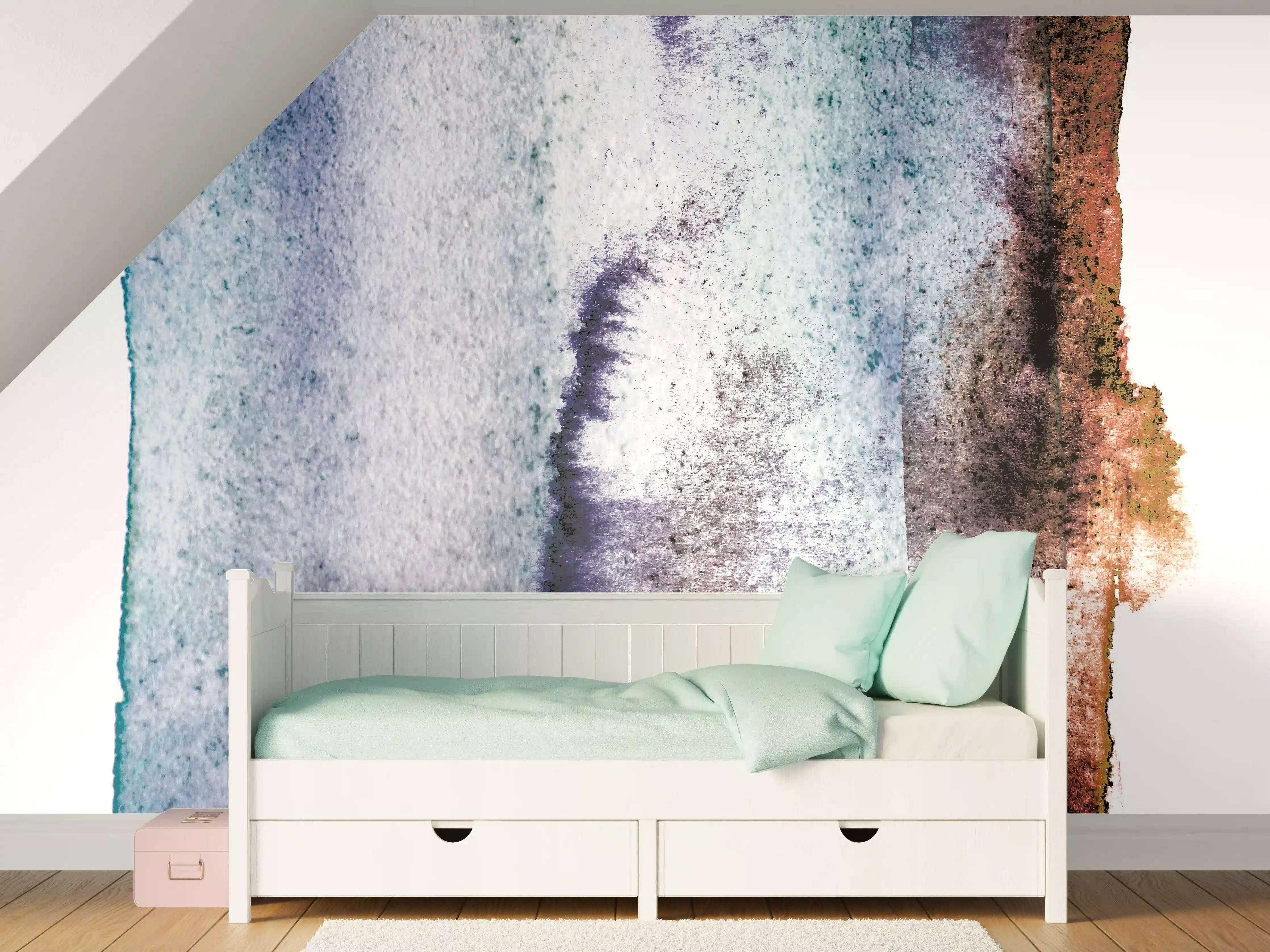 Kinderzimmer Wandgestaltung - Blau-Weiß Aquarell Kunst