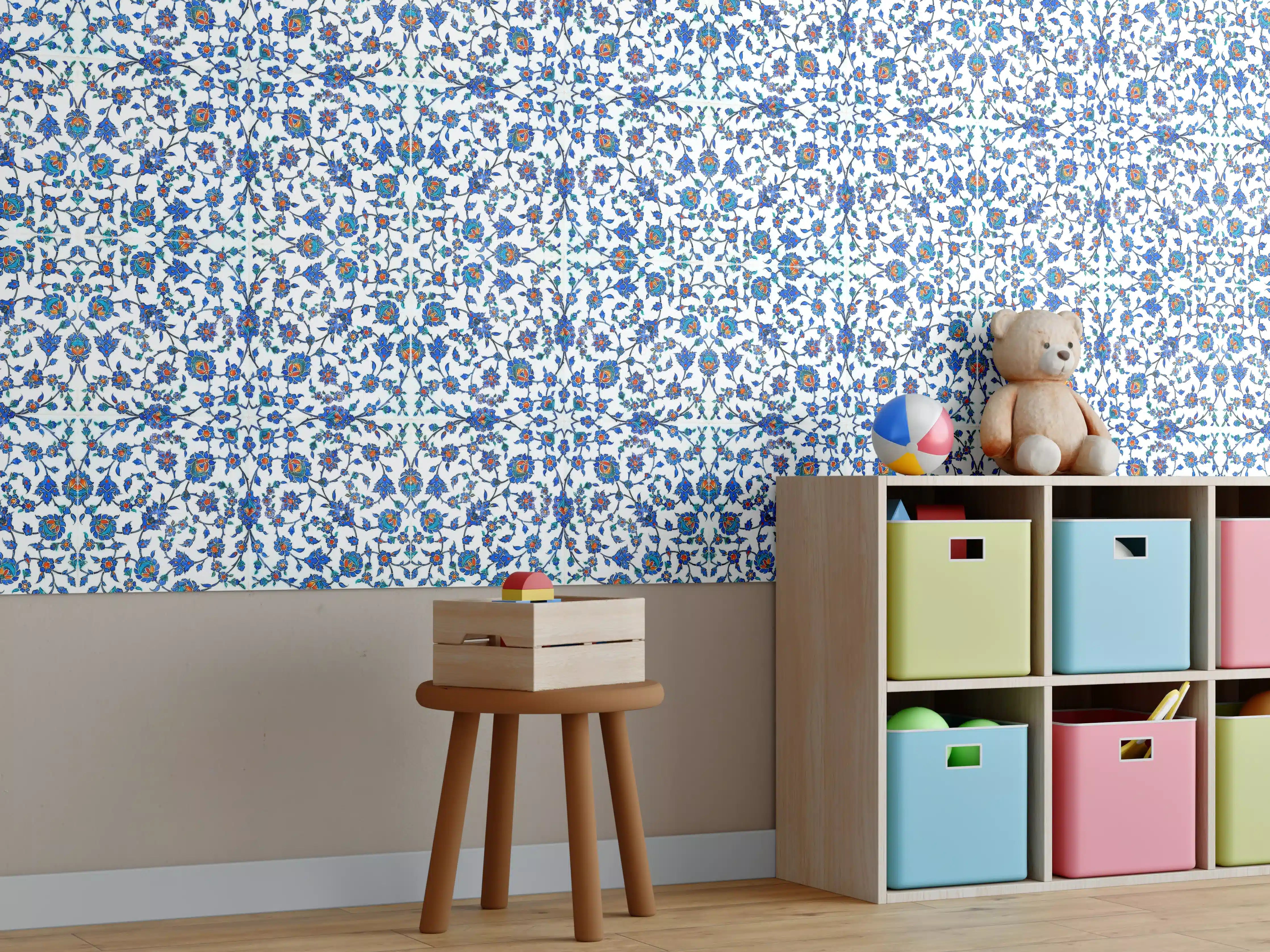 Kinderzimmer Wandgestaltung - Blau-Weißes Musterdesign