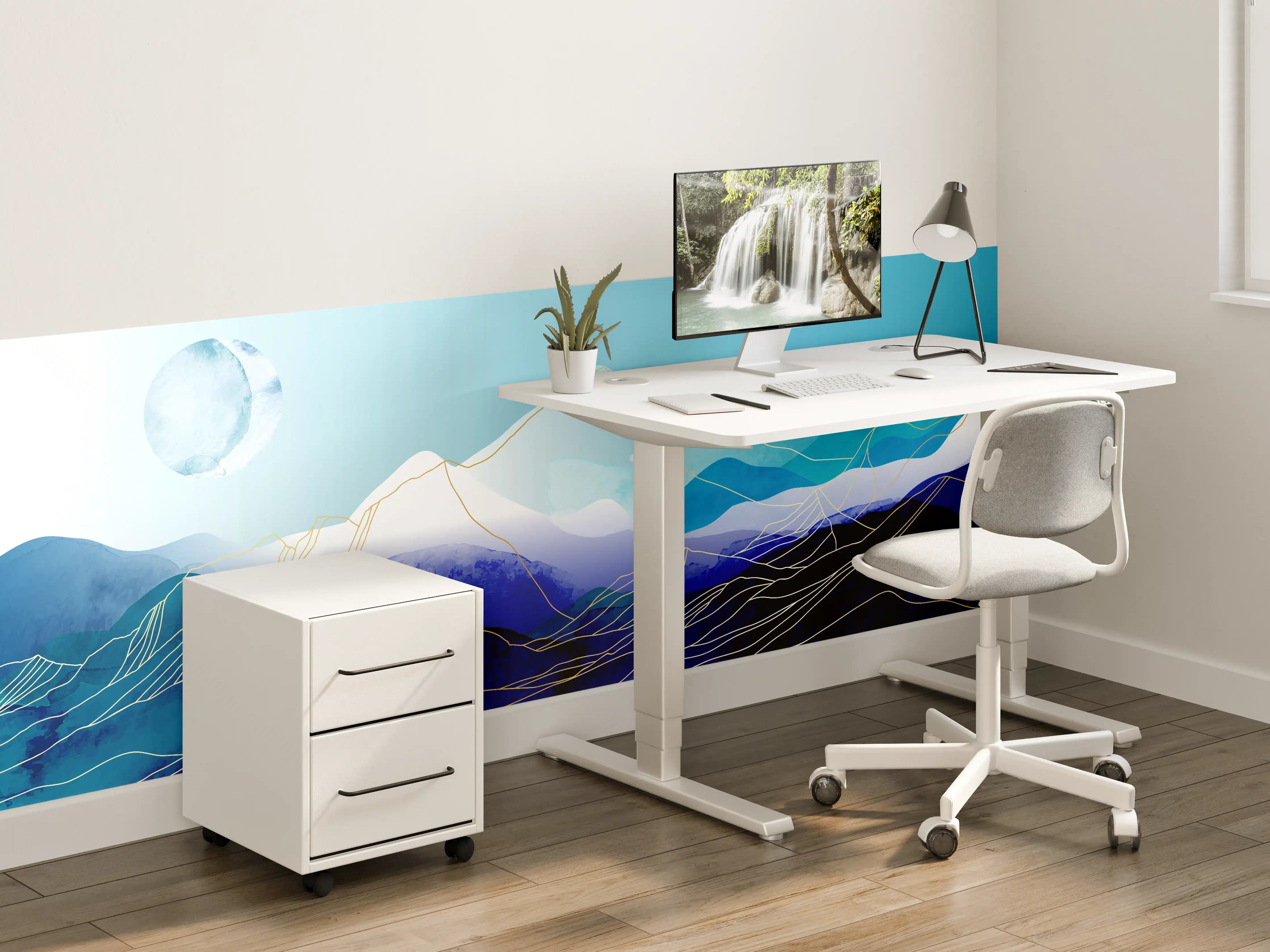 Kinderzimmer Wandgestaltung - Blaue Berge Aquarell Illustration