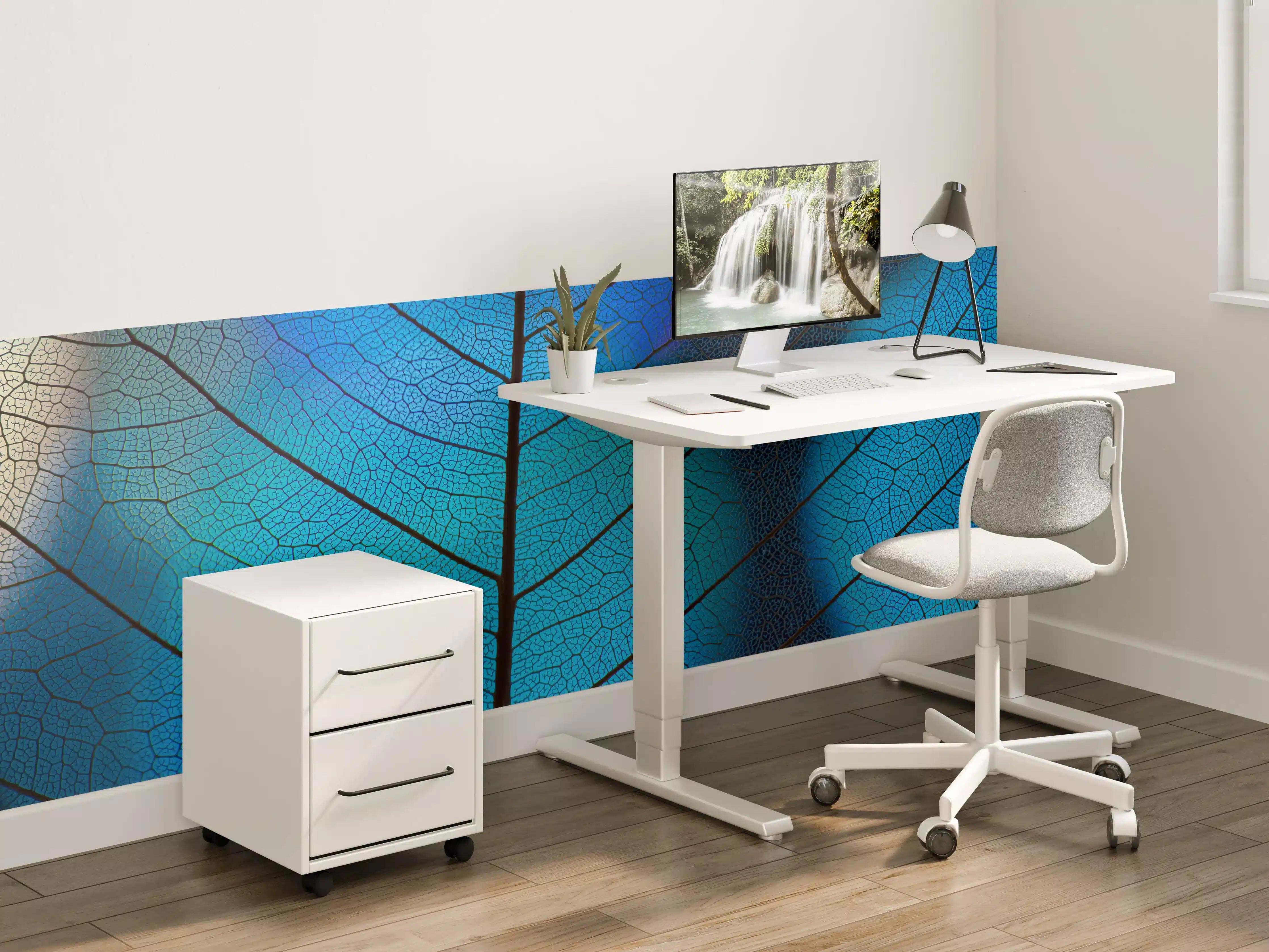 Kinderzimmer Wandgestaltung - Blaue Blattstruktur mit feinen Adern