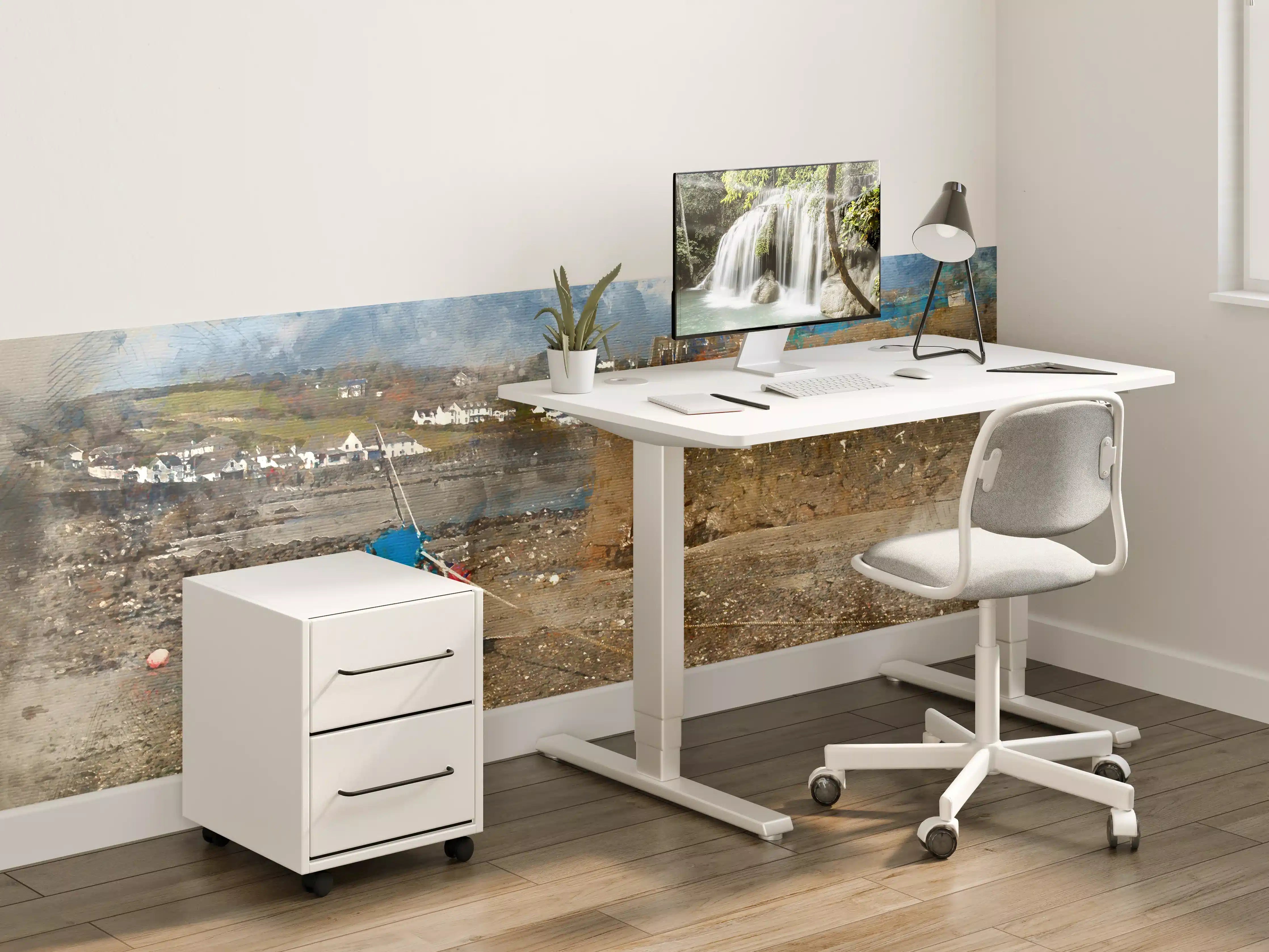 Kinderzimmer Wandgestaltung - Blaue Fisherboot am Hafen bei Ebbe