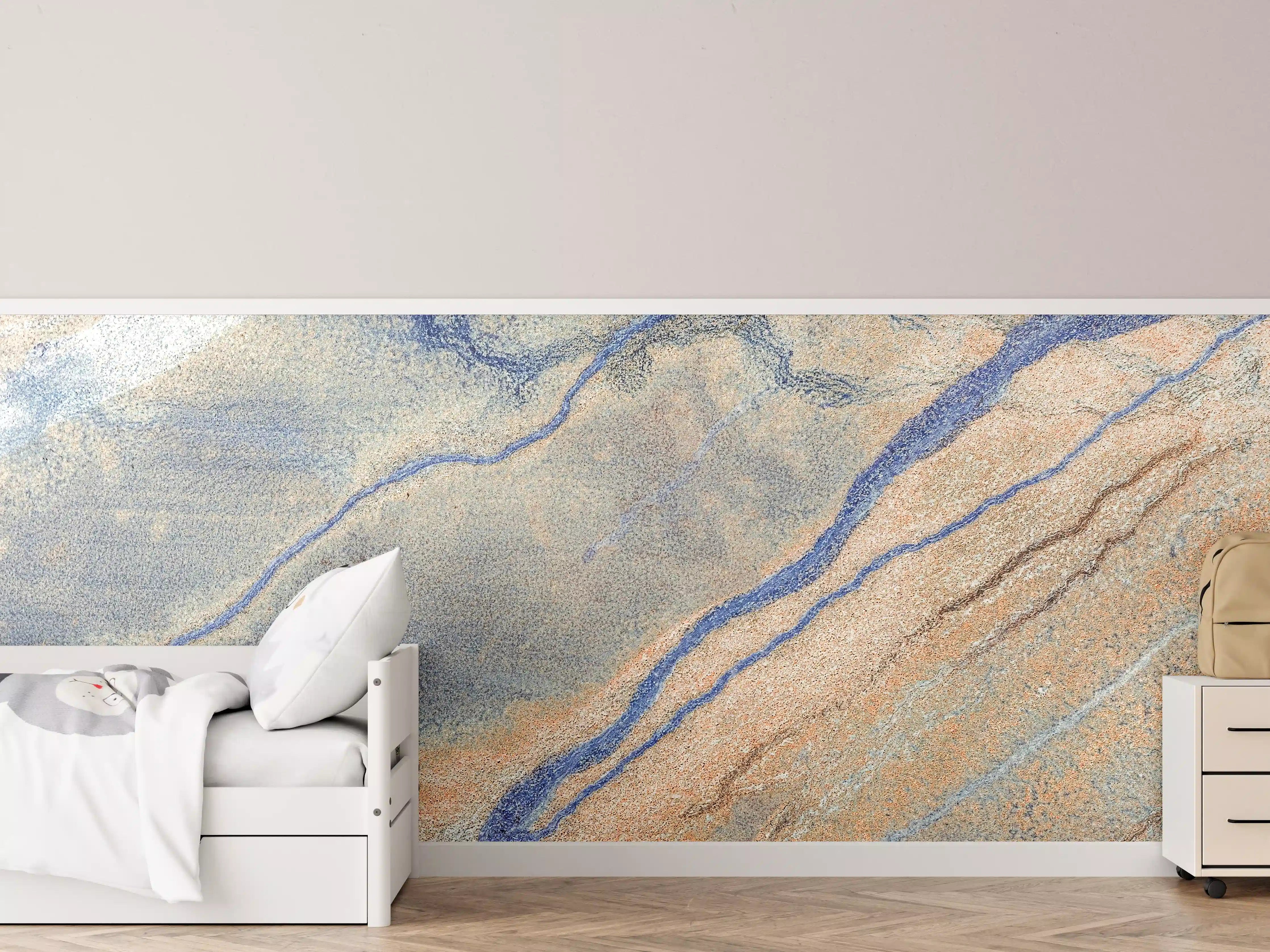 Kinderzimmer Wandgestaltung - Blaue Flusslandschaft aus der Luft