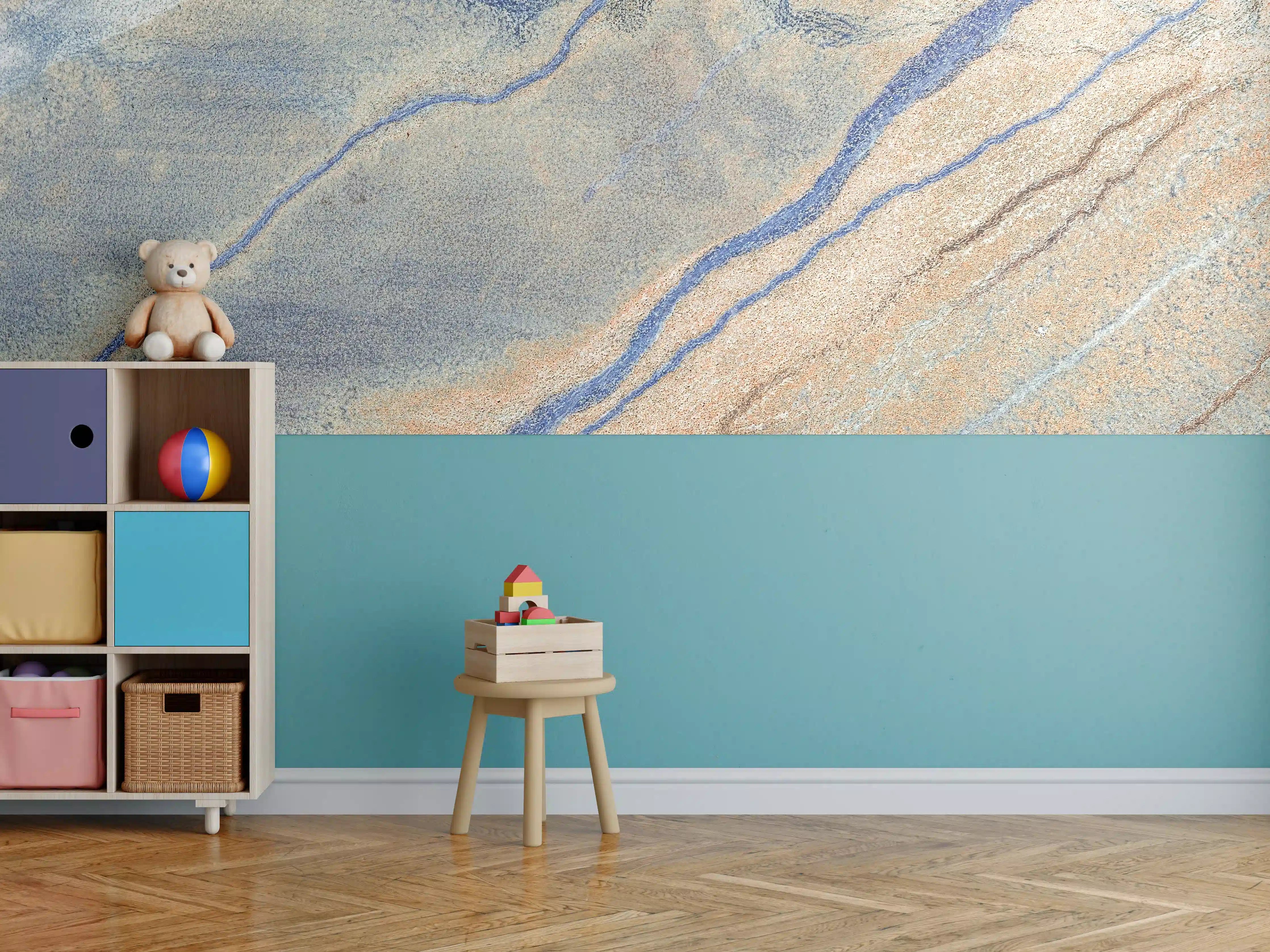 Kinderzimmer Wandgestaltung - Blaue Flusslandschaft aus der Luft