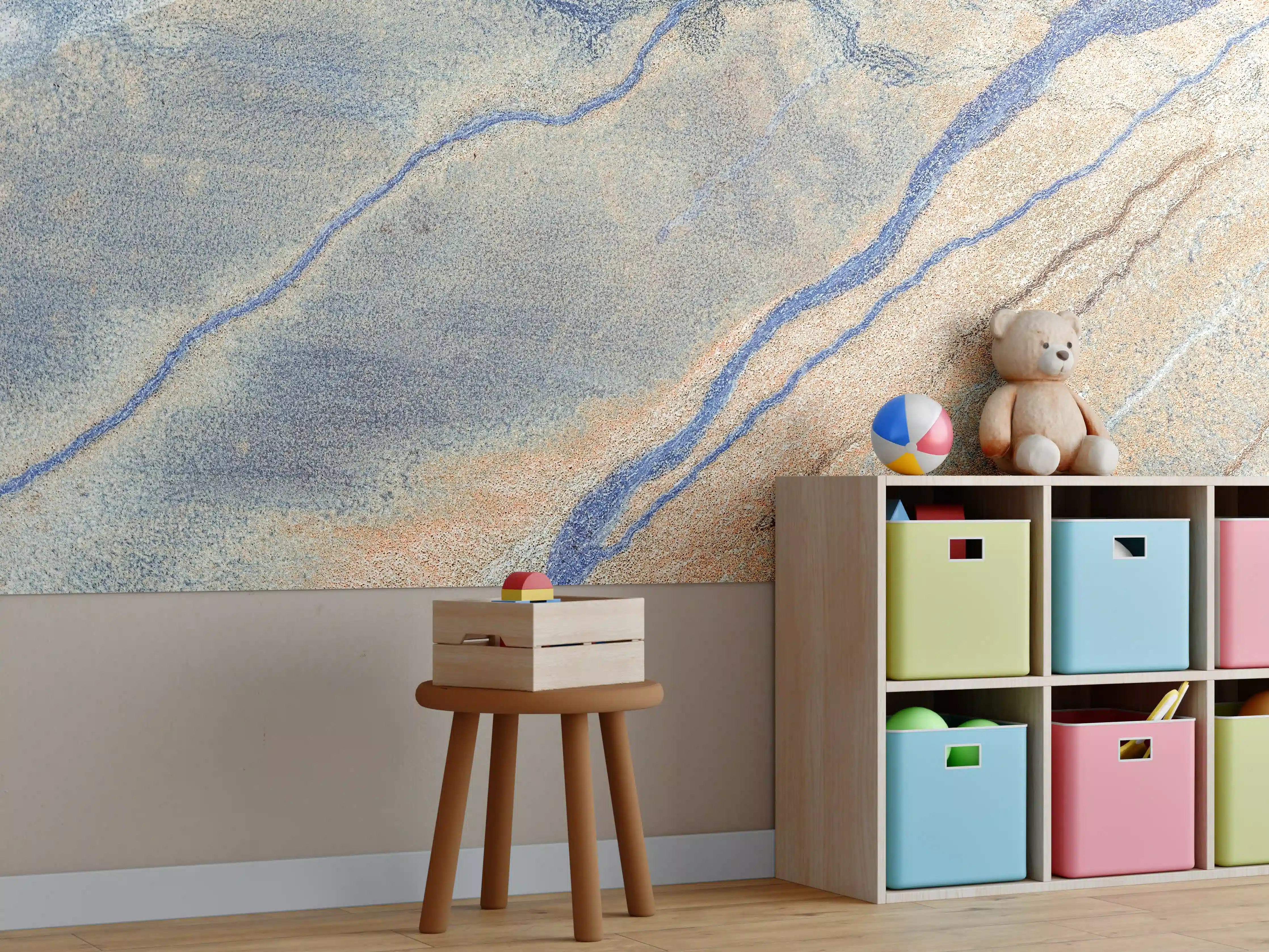 Kinderzimmer Wandgestaltung - Blaue Flusslandschaft aus der Luft